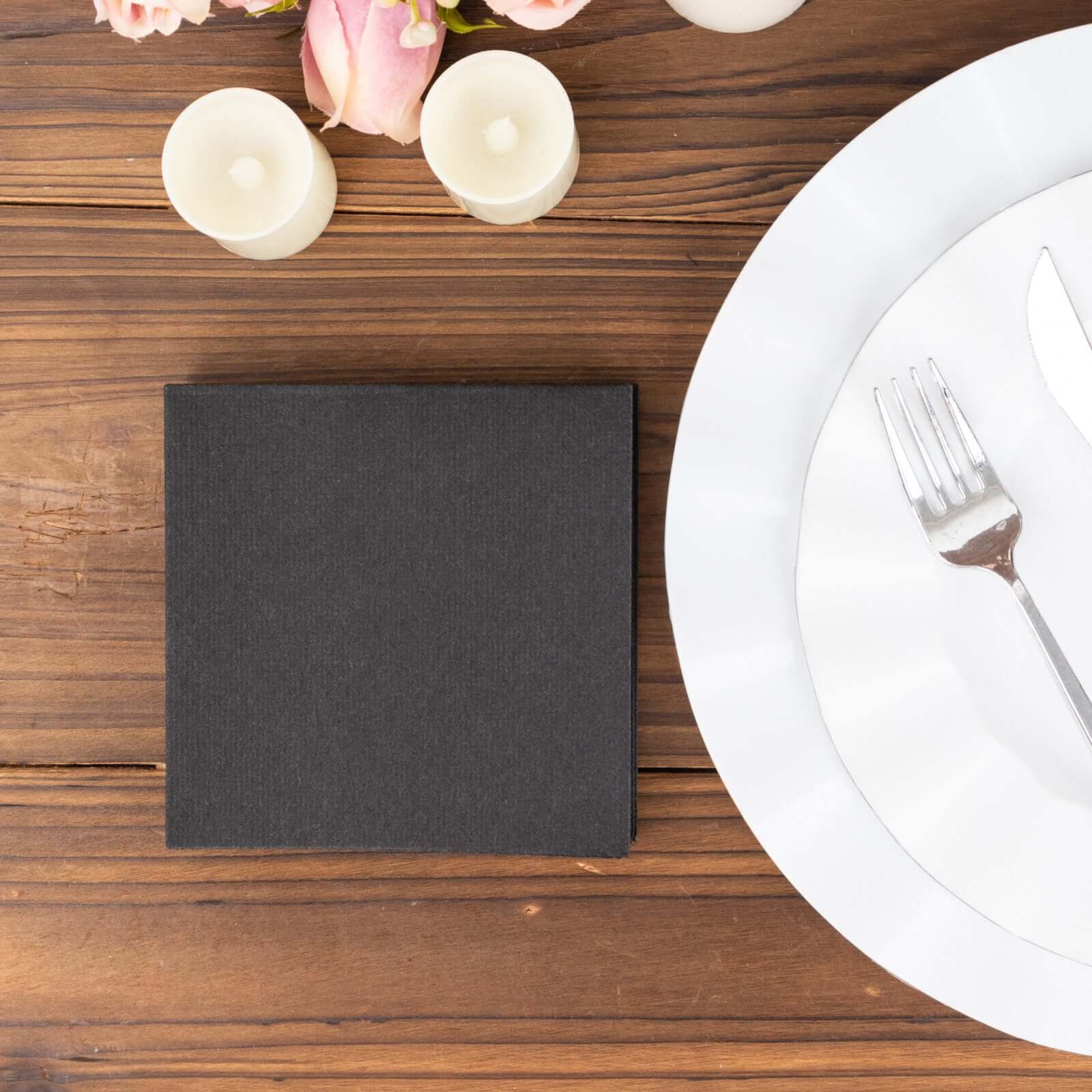 20-Pack Black 5x5 Airlaid Paper Cocktail Napkins - Soft, Absorbent & Linen-Like