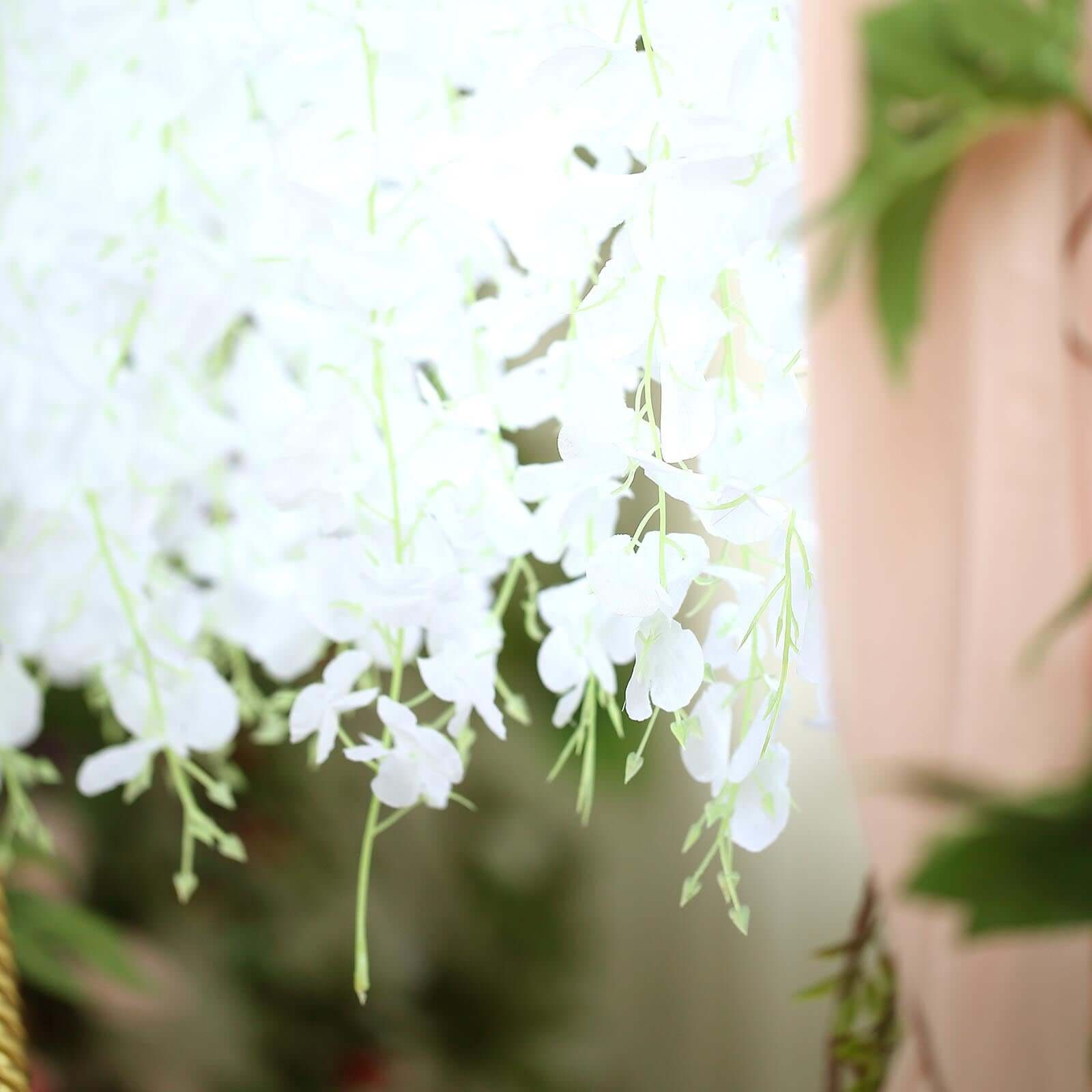 42-Foot White Silk Wisteria Flower Garland: 5 Full Strands in One Bush - Perfect for Decor!