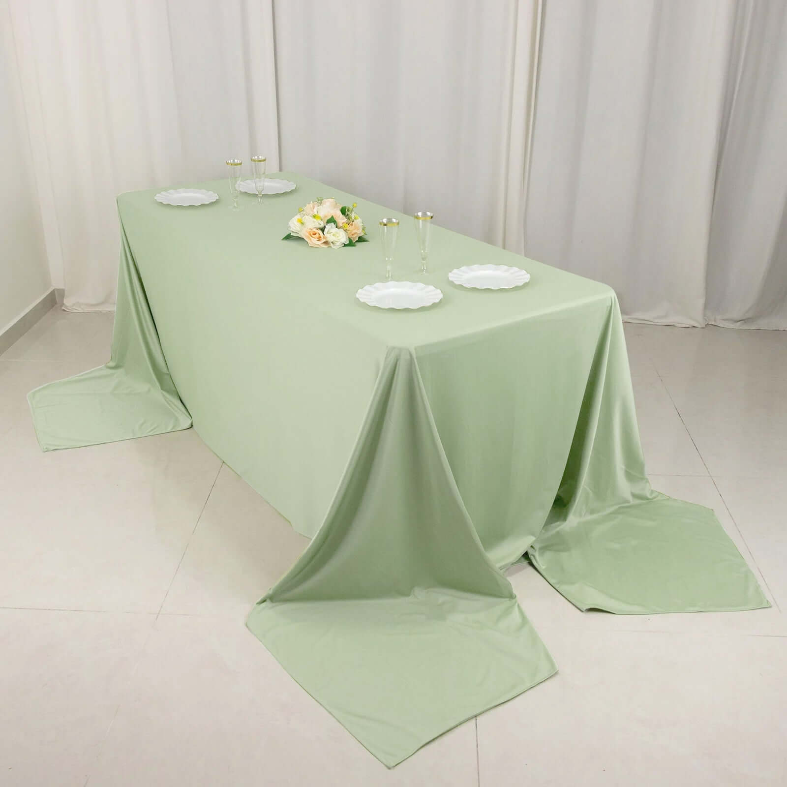 Sage Green Wrinkle-Free & Stain-Resistant Seamless Scuba Polyester 90x156 Tablecloth