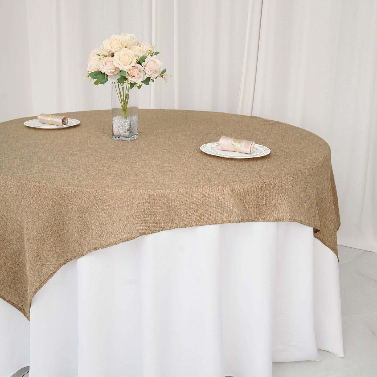 Discount! Natural Faux Jute Square Table Overlay Tablecloth 72x72 - Boho Chic for Vintage Celebrations