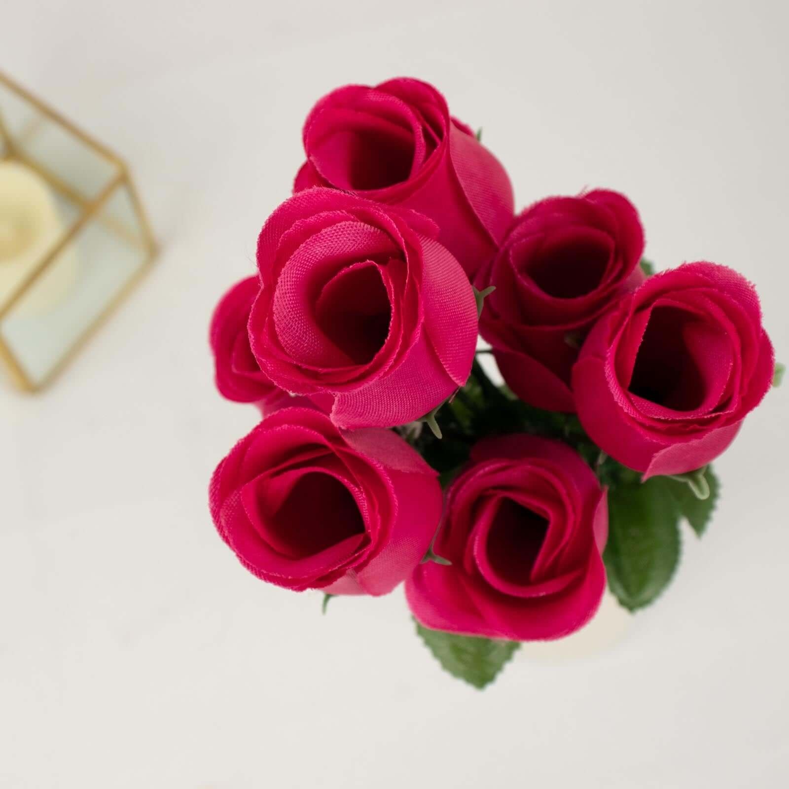 Premium Artificial Silk Fuchsia Rose Bud Bouquets - Set of 12 Bushes for Decor