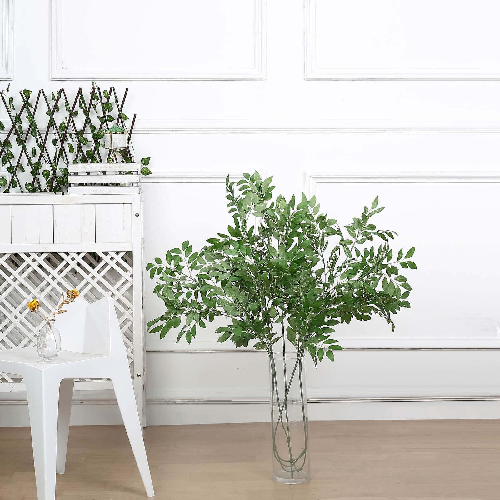 Two 42-Inch Tall Light Green Artificial Silk Beech Leaf Branches for Vase Filling