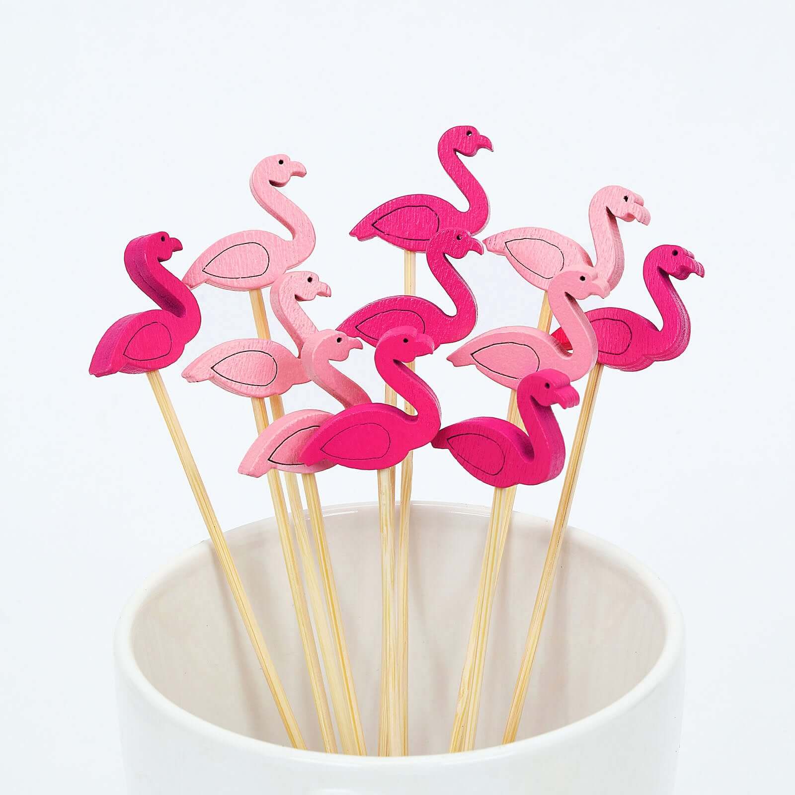Hot Deal! 100-Pack Eco-Friendly Bamboo Flamingo Cocktail Sticks in Fuchsia/Hot Pink