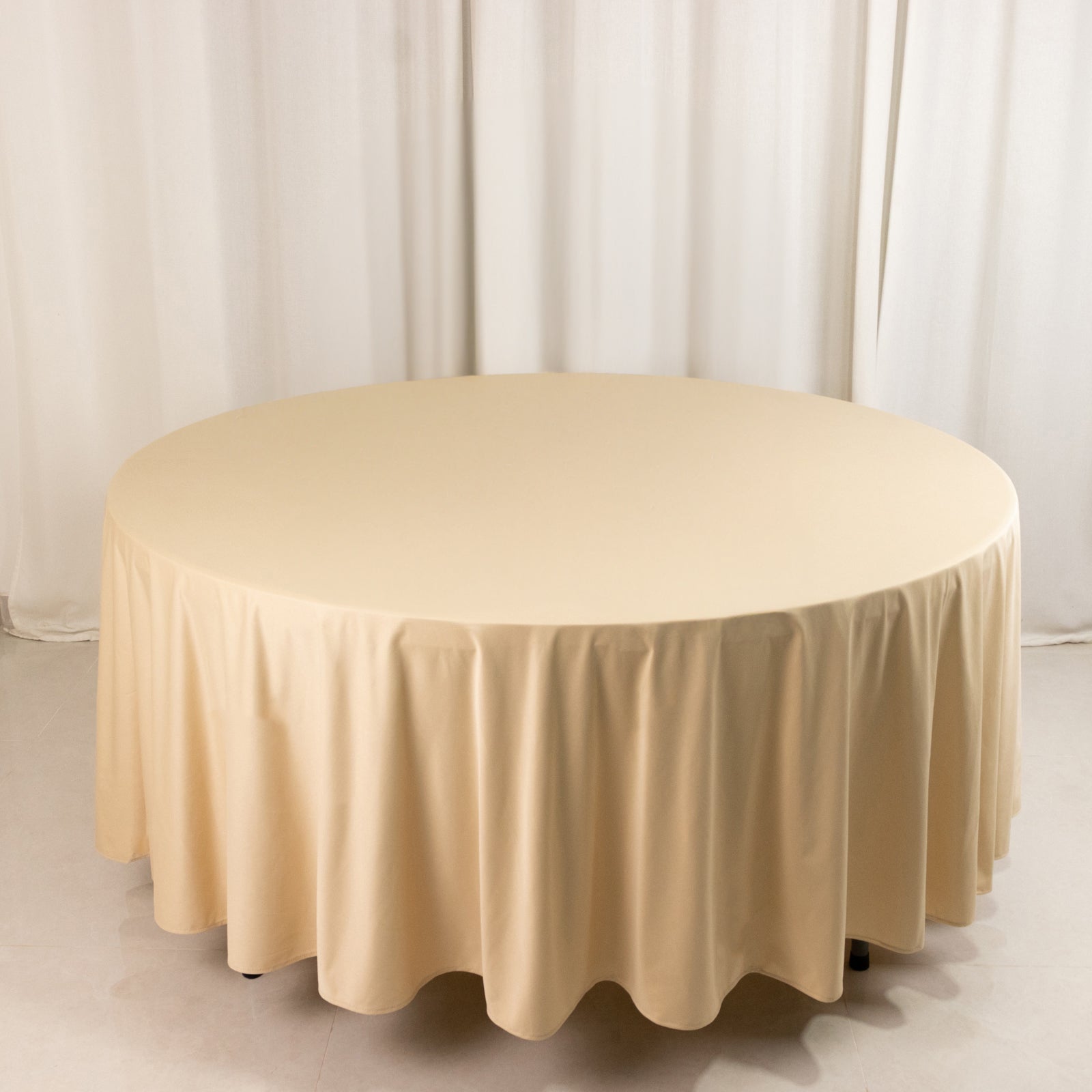 Hot! Premium Beige 108' Scuba Round Wrinkle & Stain-Free Tablecloth