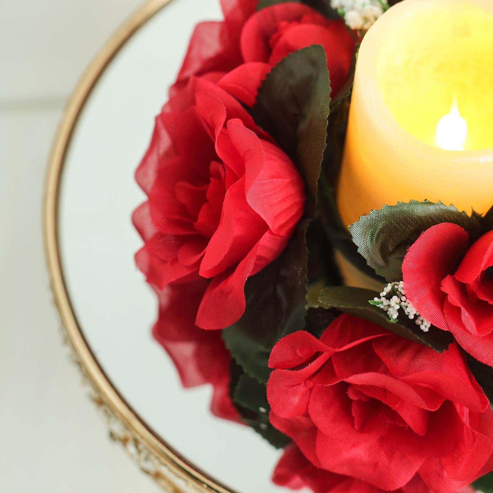 Hot Deal! 4-Pack Artificial Silk Floral Candle Rings with 3 Red Roses