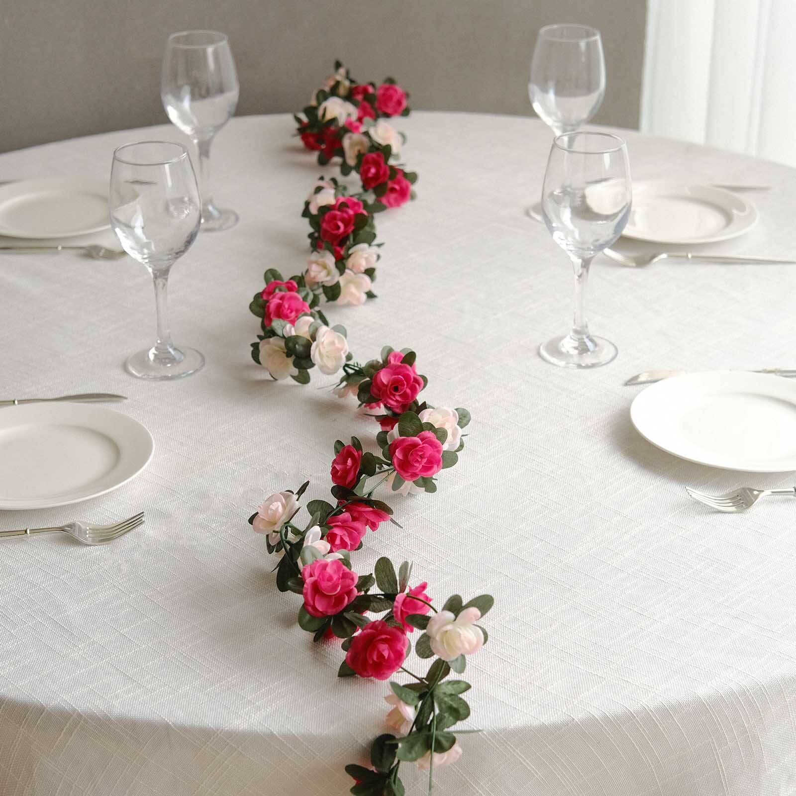 Hot Deal! 2-Pack 8ft Blush Fuchsia Artificial Silk Mini Rose Garland with 45 Flower Heads