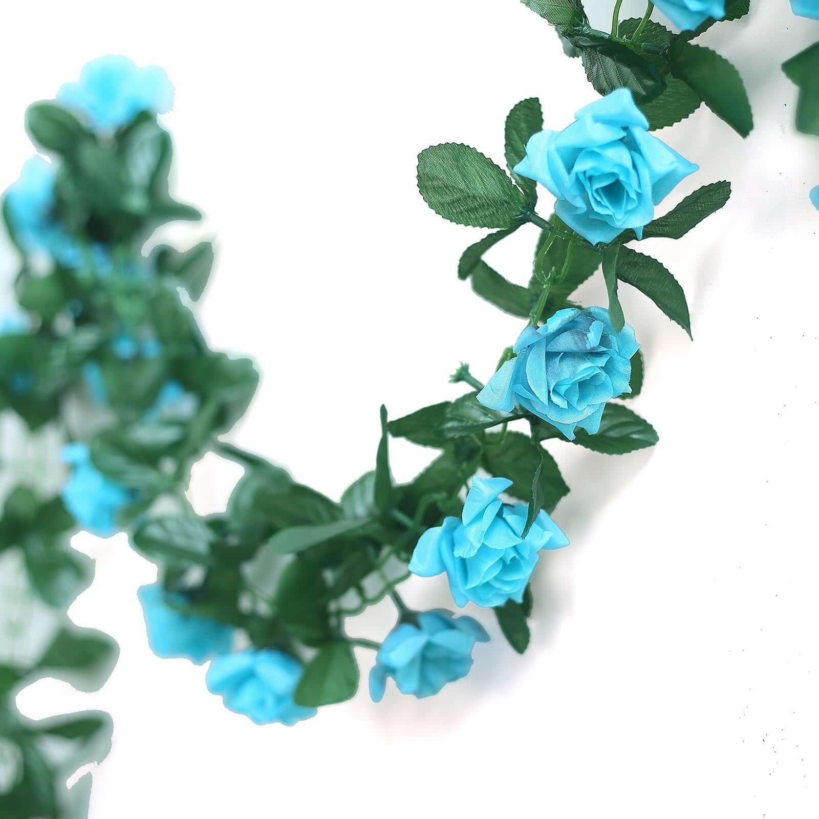 6ft UV-Protected Turquoise Artificial Silk Rose Garland - Ideal for Decor