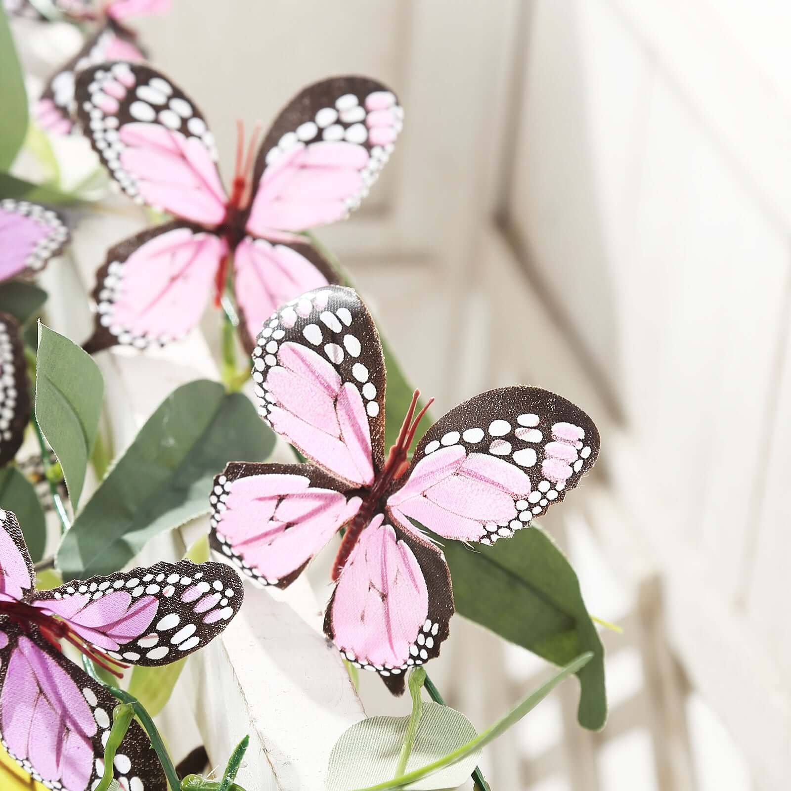 3-Piece Set of 6ft Artificial Butterfly Garland with Willow Greenery and Faux Flowers