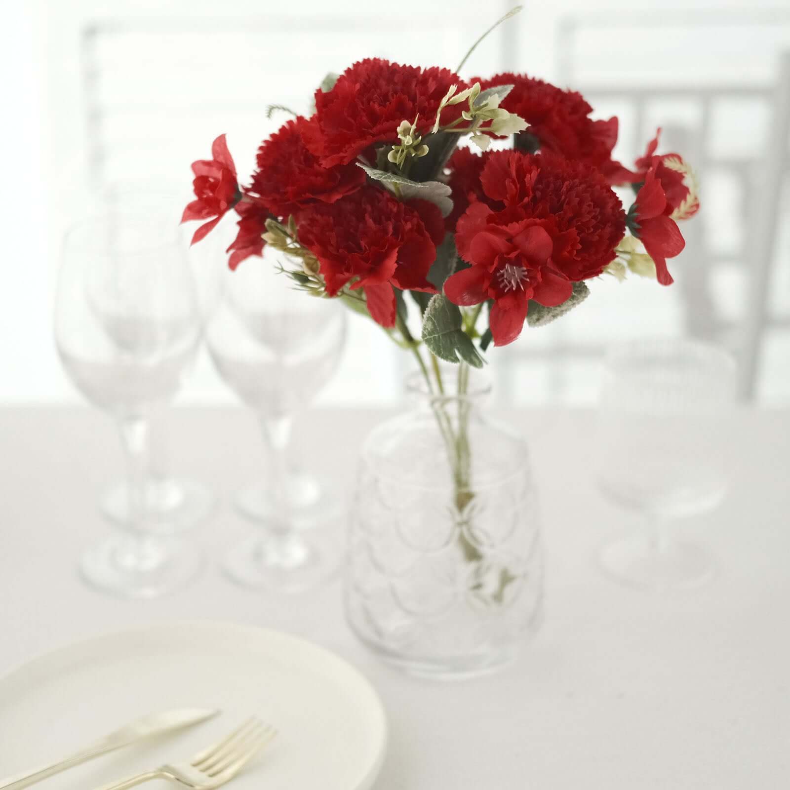 Hot Sale! 3-Pack Set of 14-Inch Red Artificial Silk Carnation Flower Bouquets