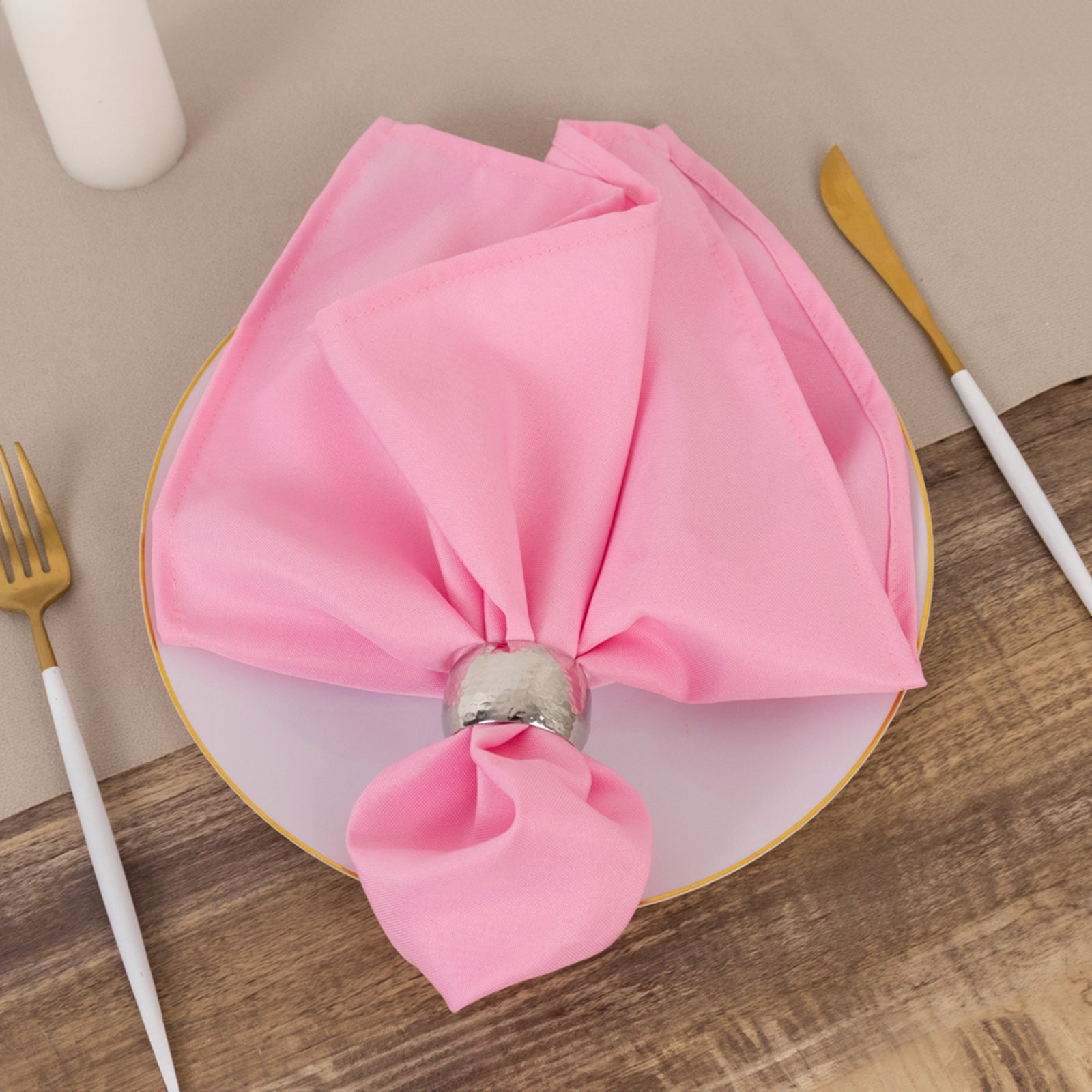 5-Piece Set of Premium Pink 20x20 Polyester Dinner Napkins - Stain & Wrinkle Resistant