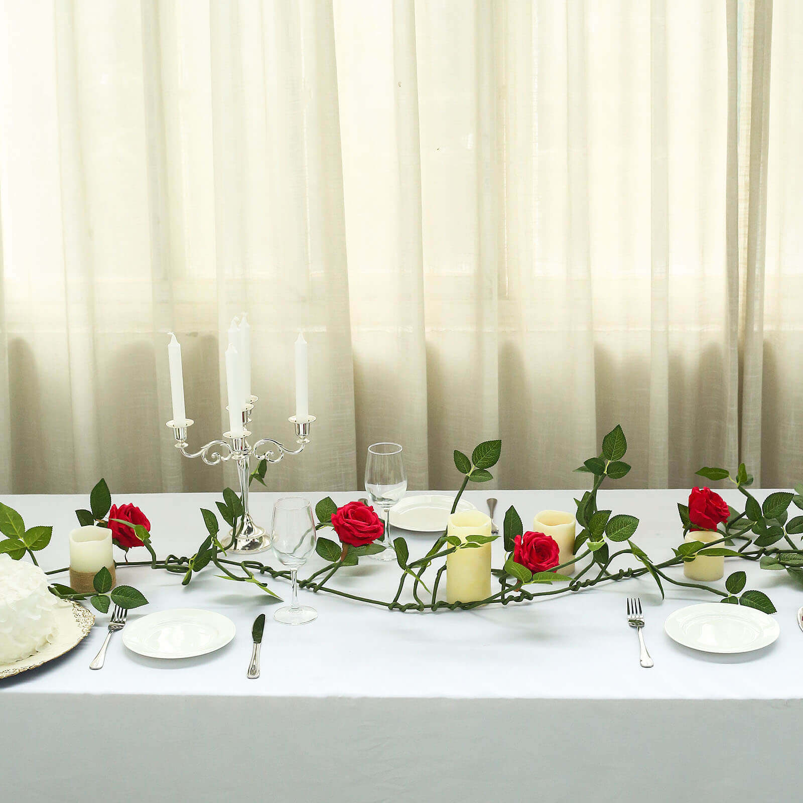 6ft Realistic Red Silk Artificial Rose and Leaf Flower Garland Vine