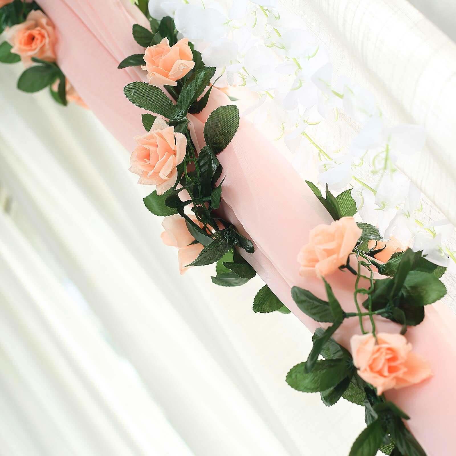 Promotional 6-Foot UV-Protected Artificial Silk Peach Rose Garland for Decorations