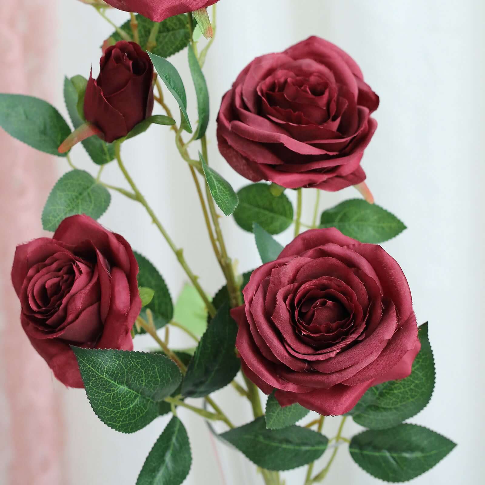 Hot Deal! 2 Bouquets of 33-Inch Tall Burgundy Artificial Silk Rose Flower Bush Stems
