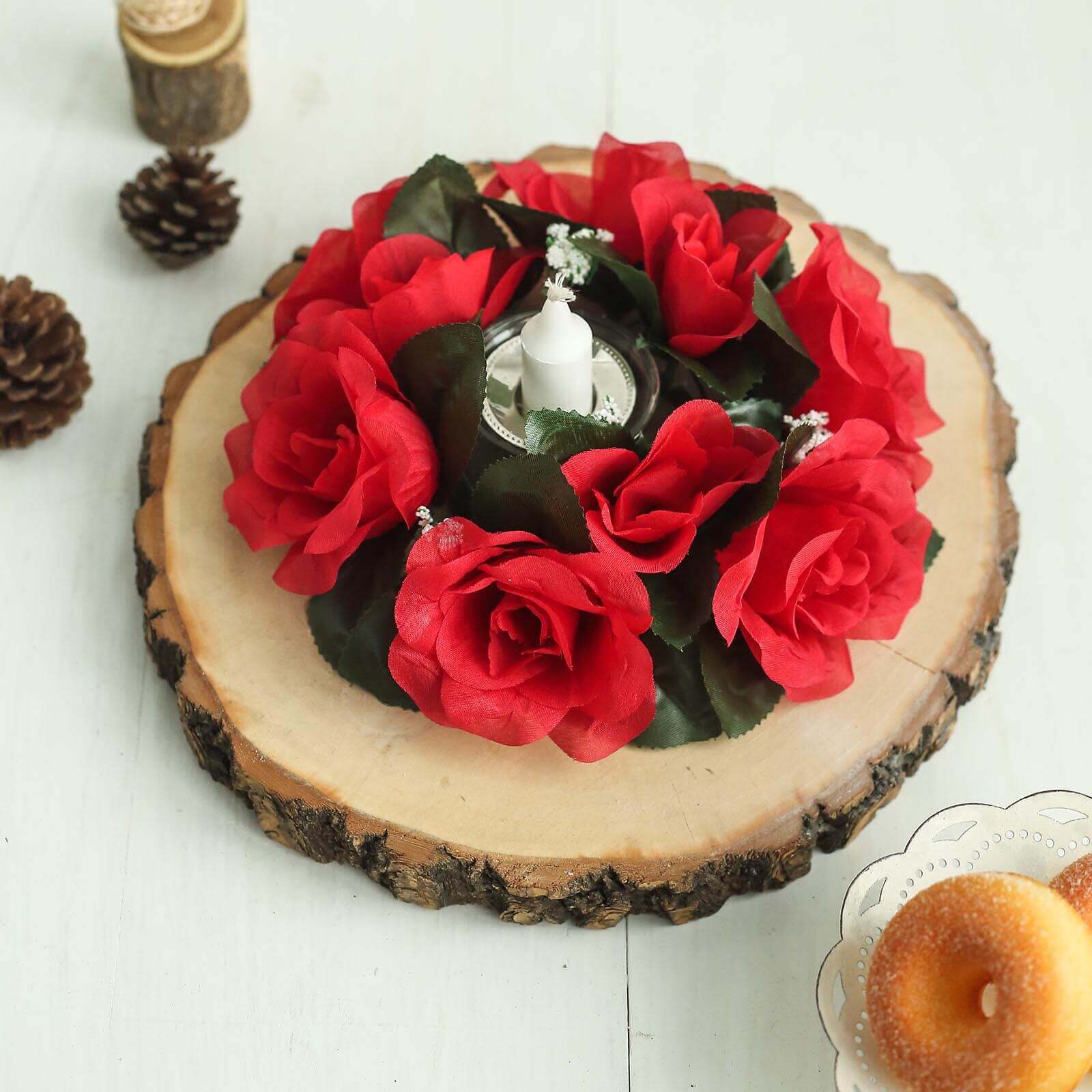 Hot Deal! 4-Pack Artificial Silk Floral Candle Rings with 3 Red Roses