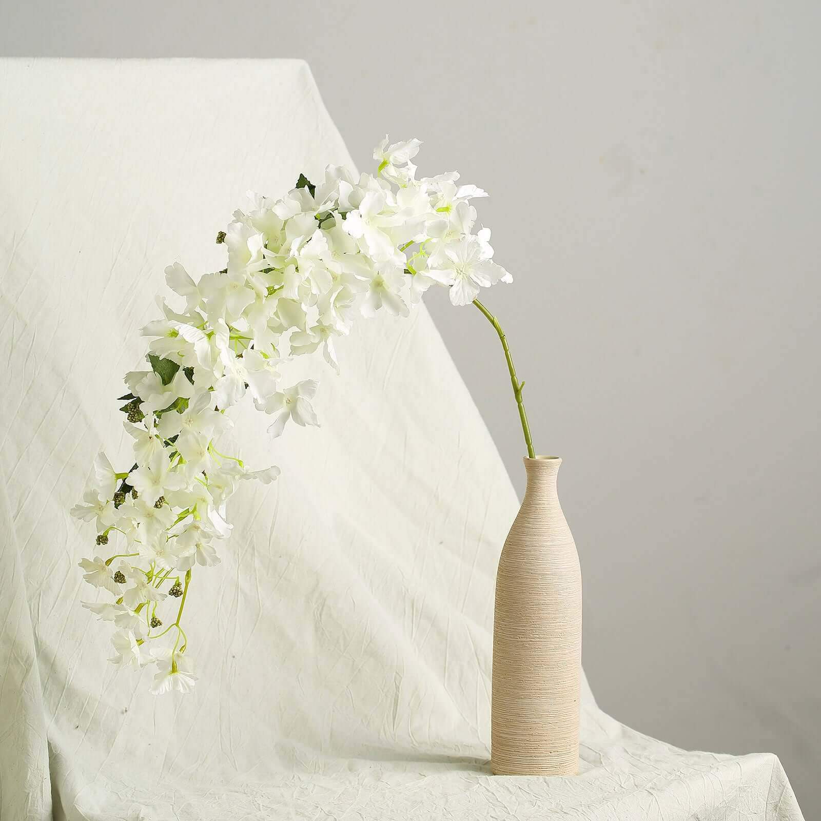 Get 4 Artificial Silk Peegee Hydrangea Flower Branches, 41 Inches Tall, White Dual - Tone