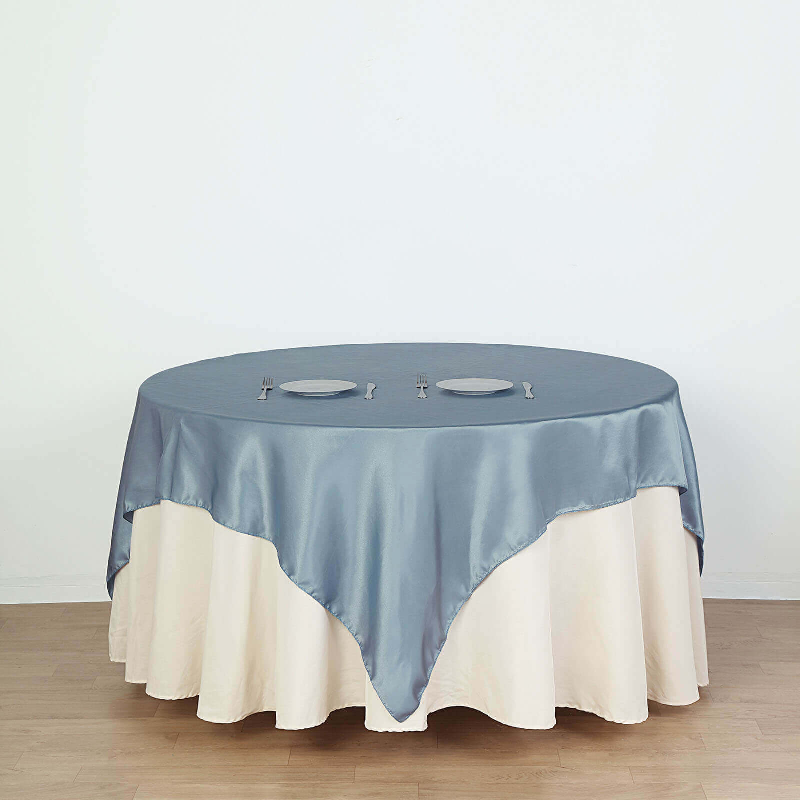 Dusty Blue 72x72 Satin Square Table Overlay with Smooth Finish