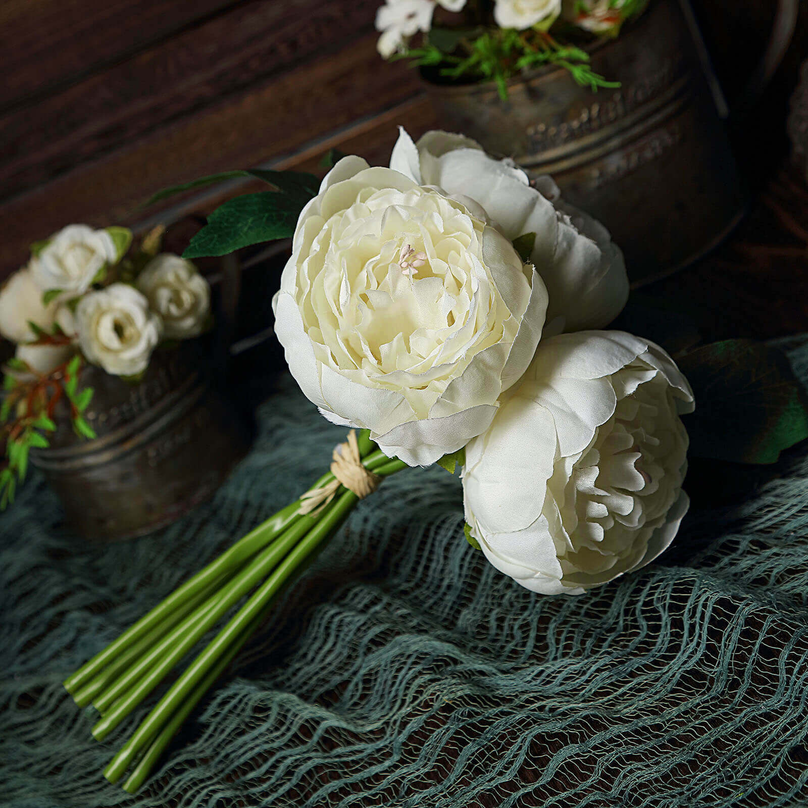 5-Piece Cream Silk Peony Bouquet - Ideal for Any Occasion
