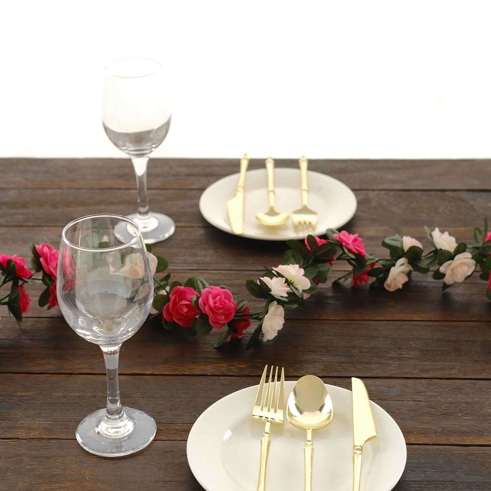 Hot Deal! 2-Pack 8ft Blush Fuchsia Artificial Silk Mini Rose Garland with 45 Flower Heads