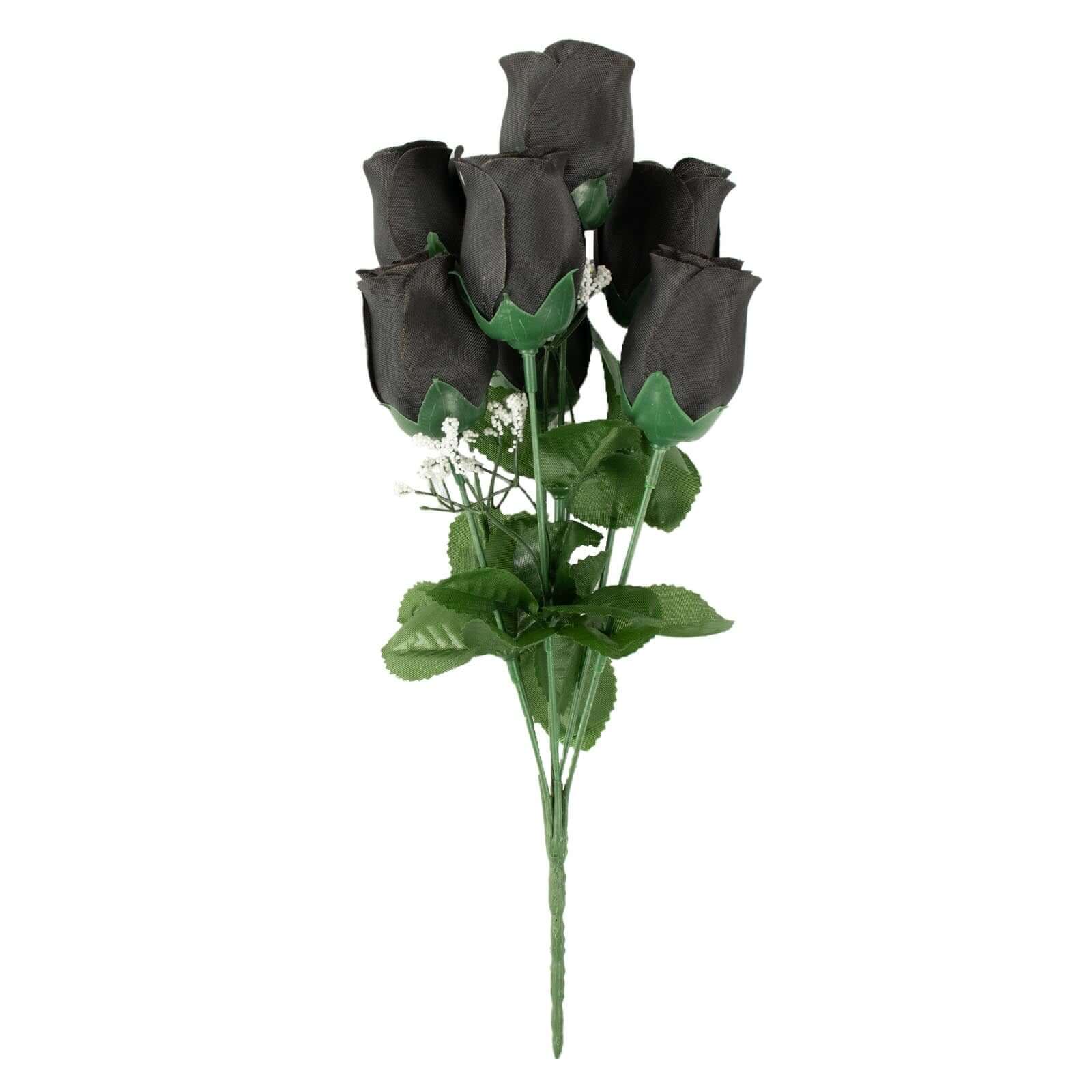 Premium Artificial Black Silk Rose Bud Bouquets - 12 Bushes for Stunning Decor