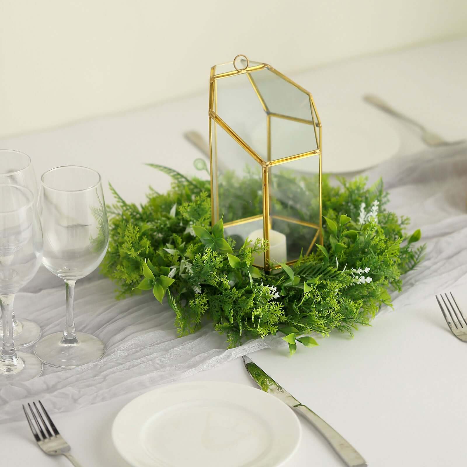2-Pack Green Artificial Fern Leaf Candle Ring Wreaths - Ideal Decor