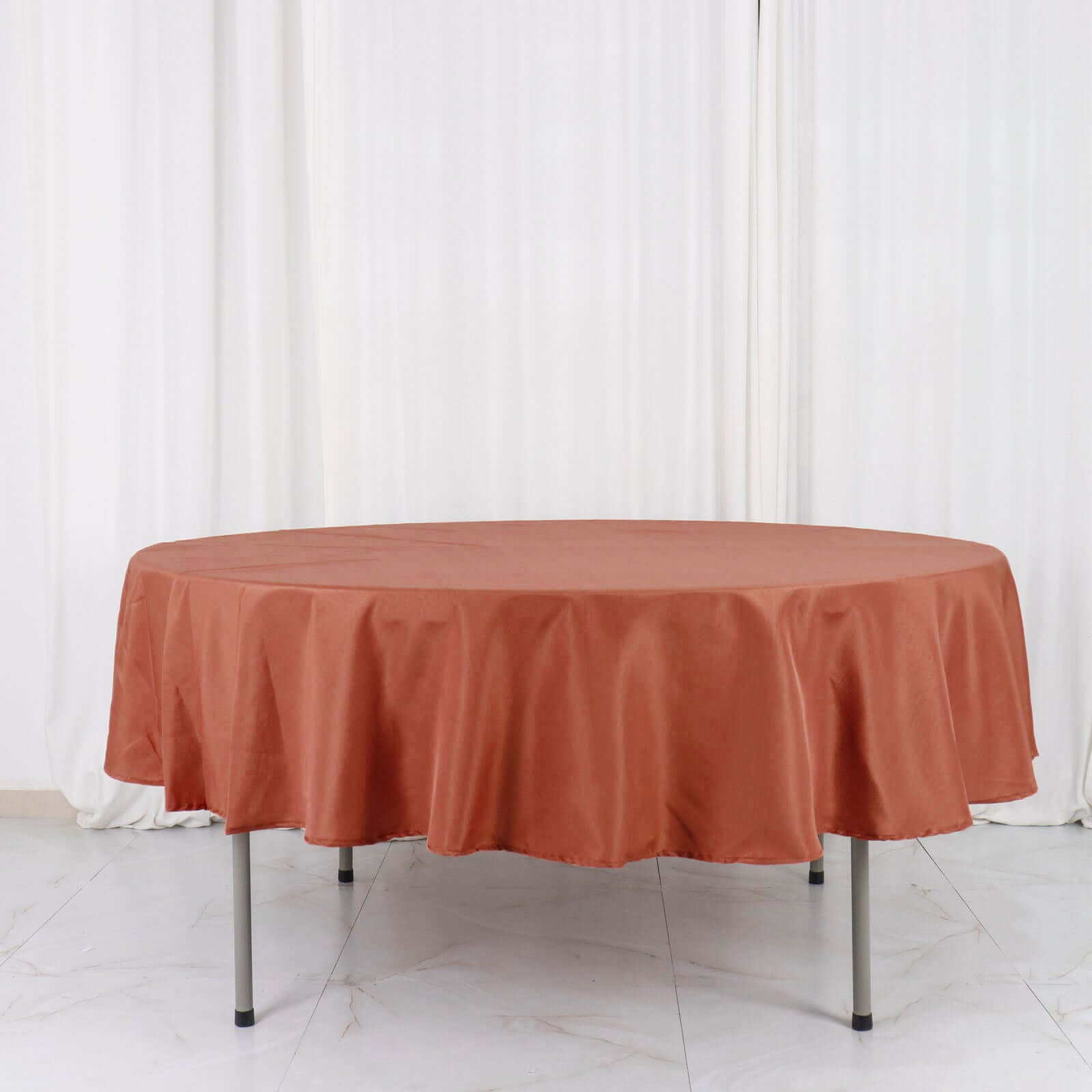 Hot! 90' Round Terracotta Polyester Tablecloth - Stain & Wrinkle Free
