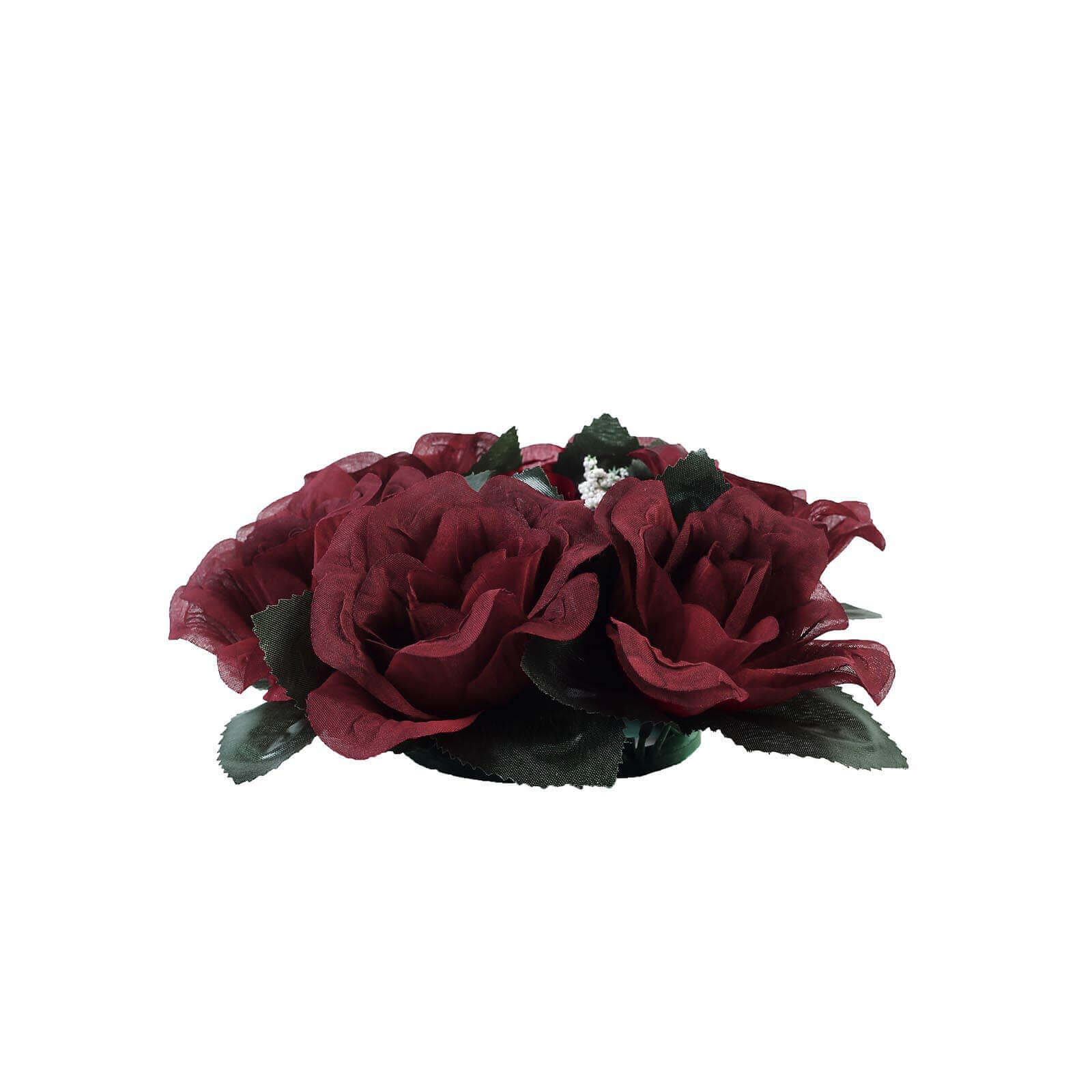4-Pack Burgundy Artificial Silk Rose Flower Candle Rings - Ideal Decor!