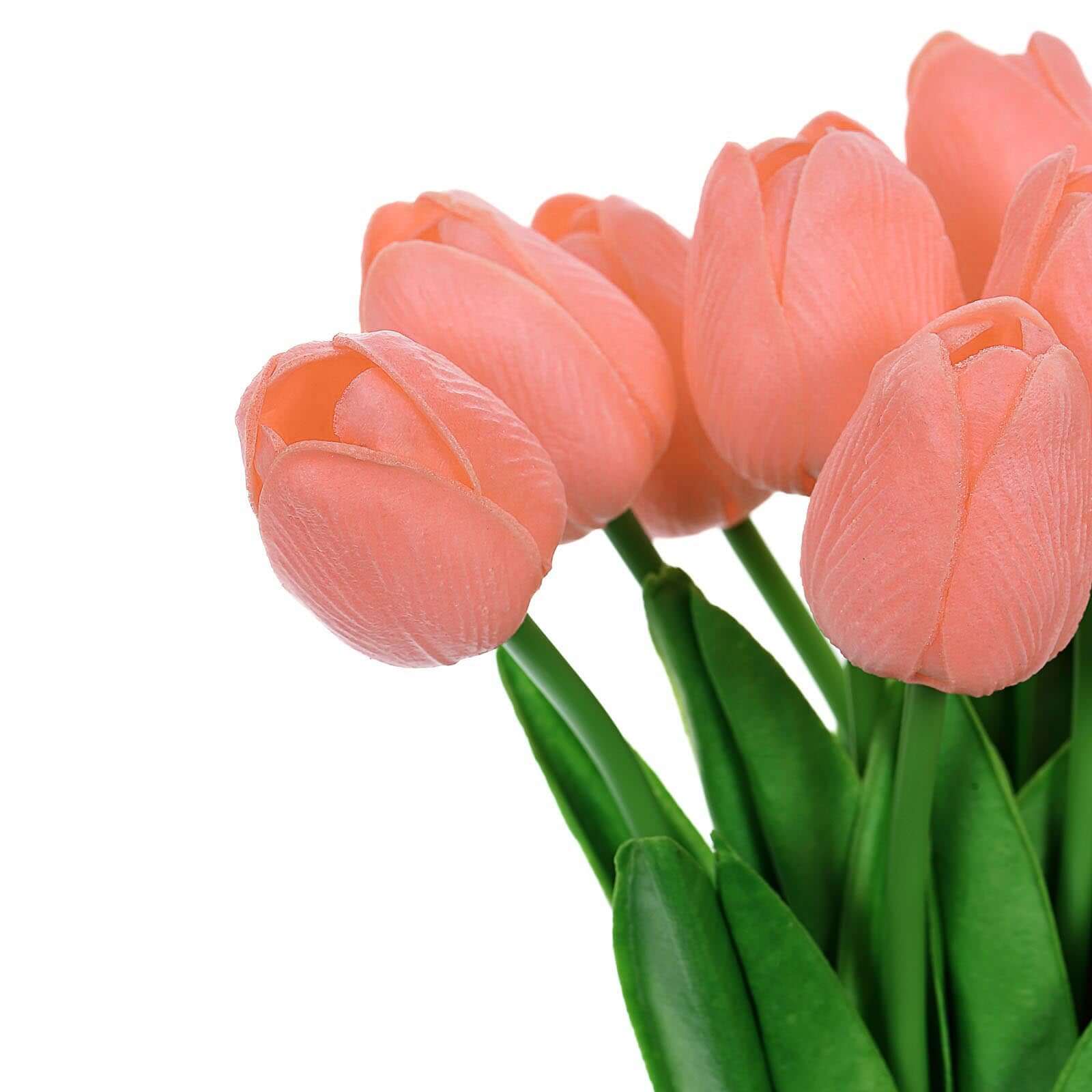 Hot Sale! 10 Stems Coral Artificial Foam Tulip Flower Bouquets, 13 Inches Tall