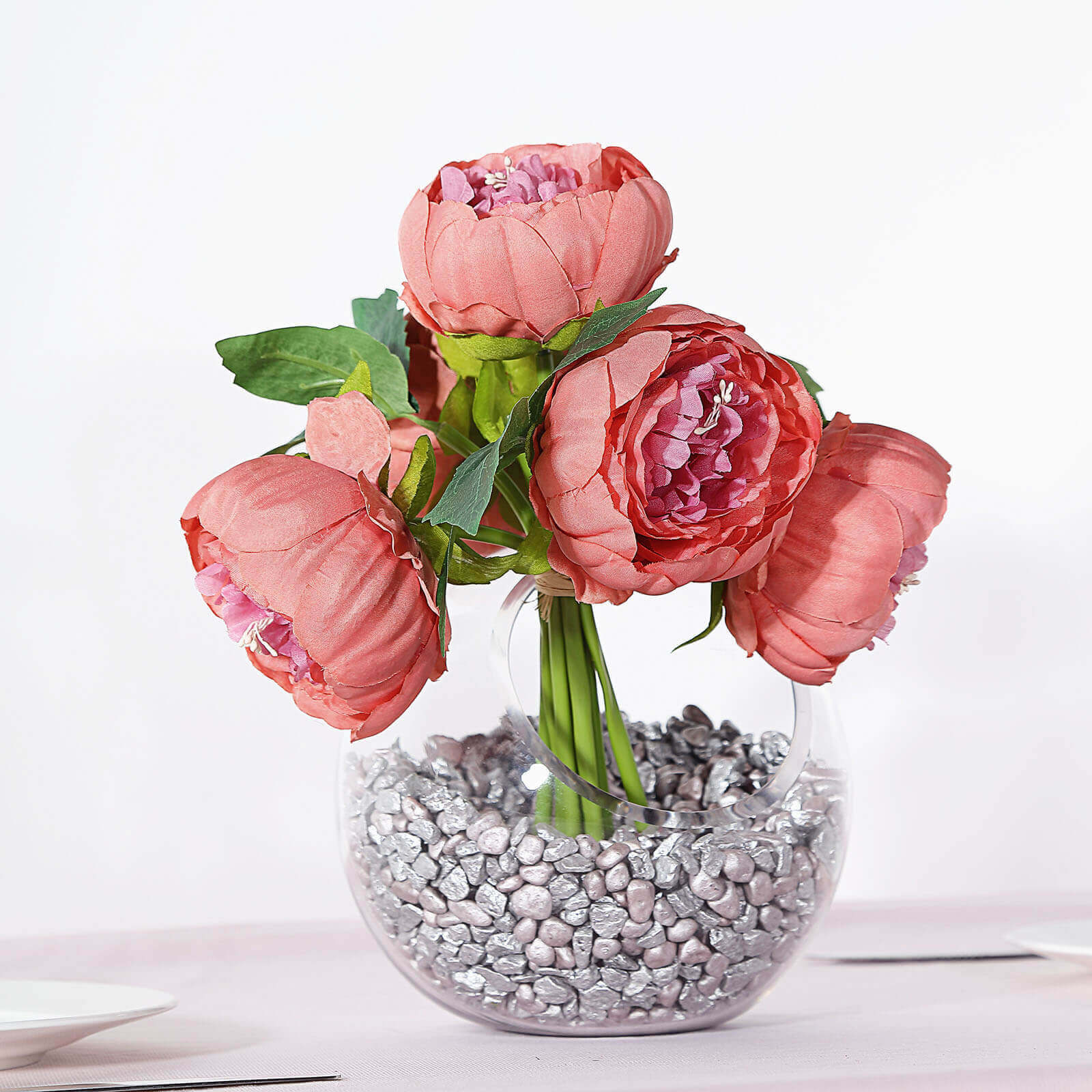 Hot! 5-Head Dusty Rose Artificial Silk Peony Bouquet