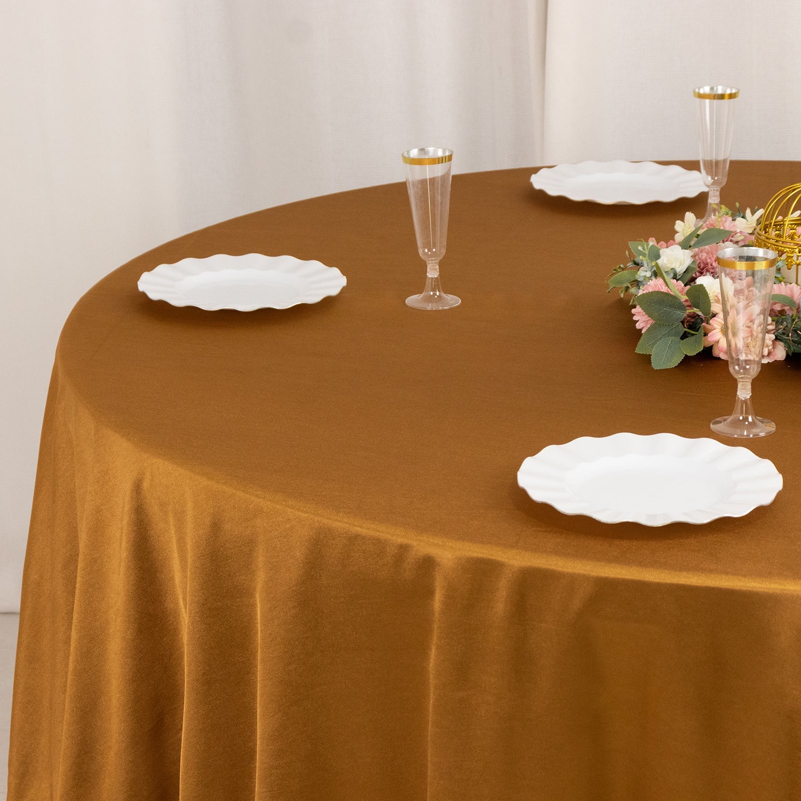 Exclusive Gold Shimmering 108' Round Scuba Tablecloth - Wrinkle & Stain Free for Weddings & Parties