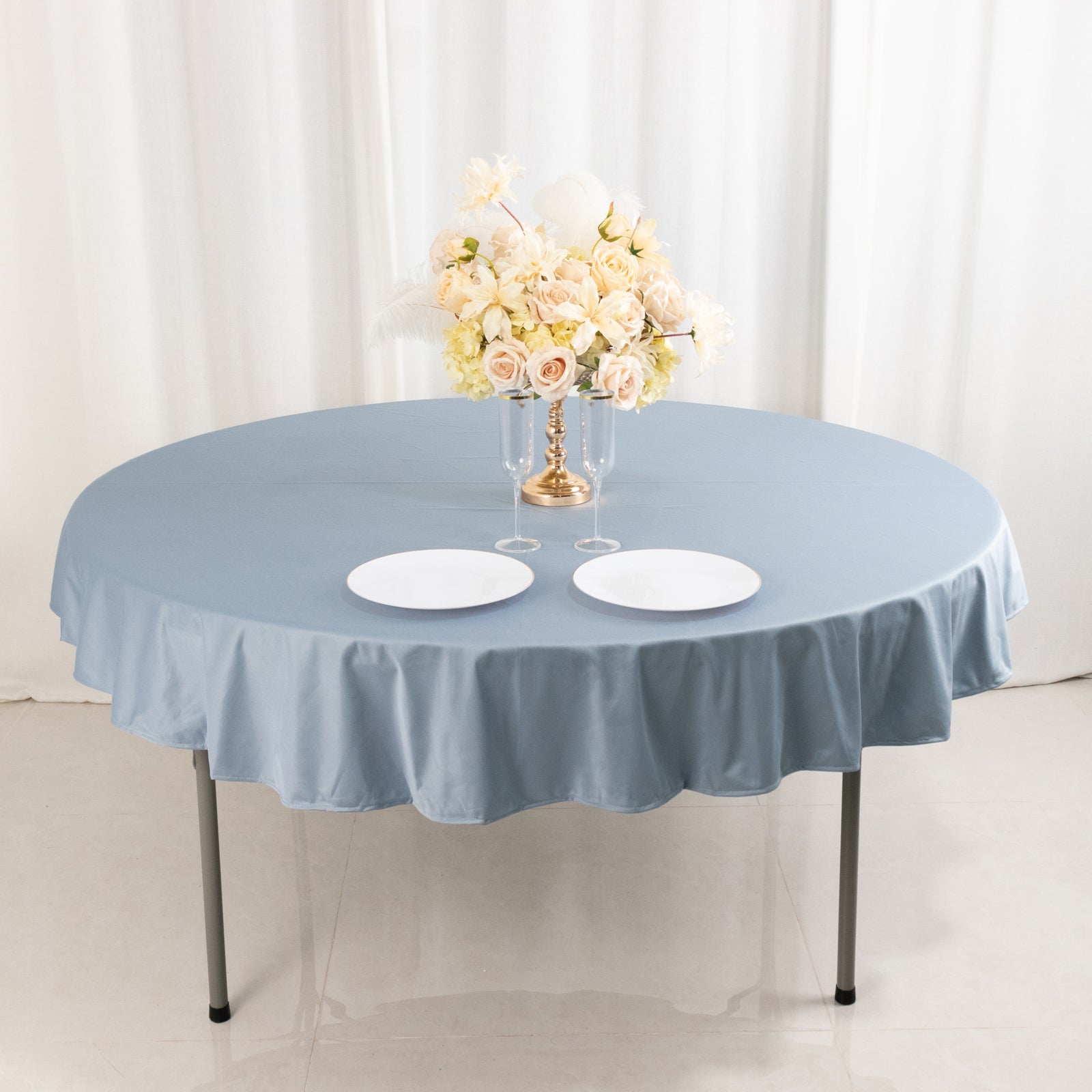 Dusty Blue 70' Round Premium Scuba Tablecloth - Anti - Wrinkle and Stain - Resistant
