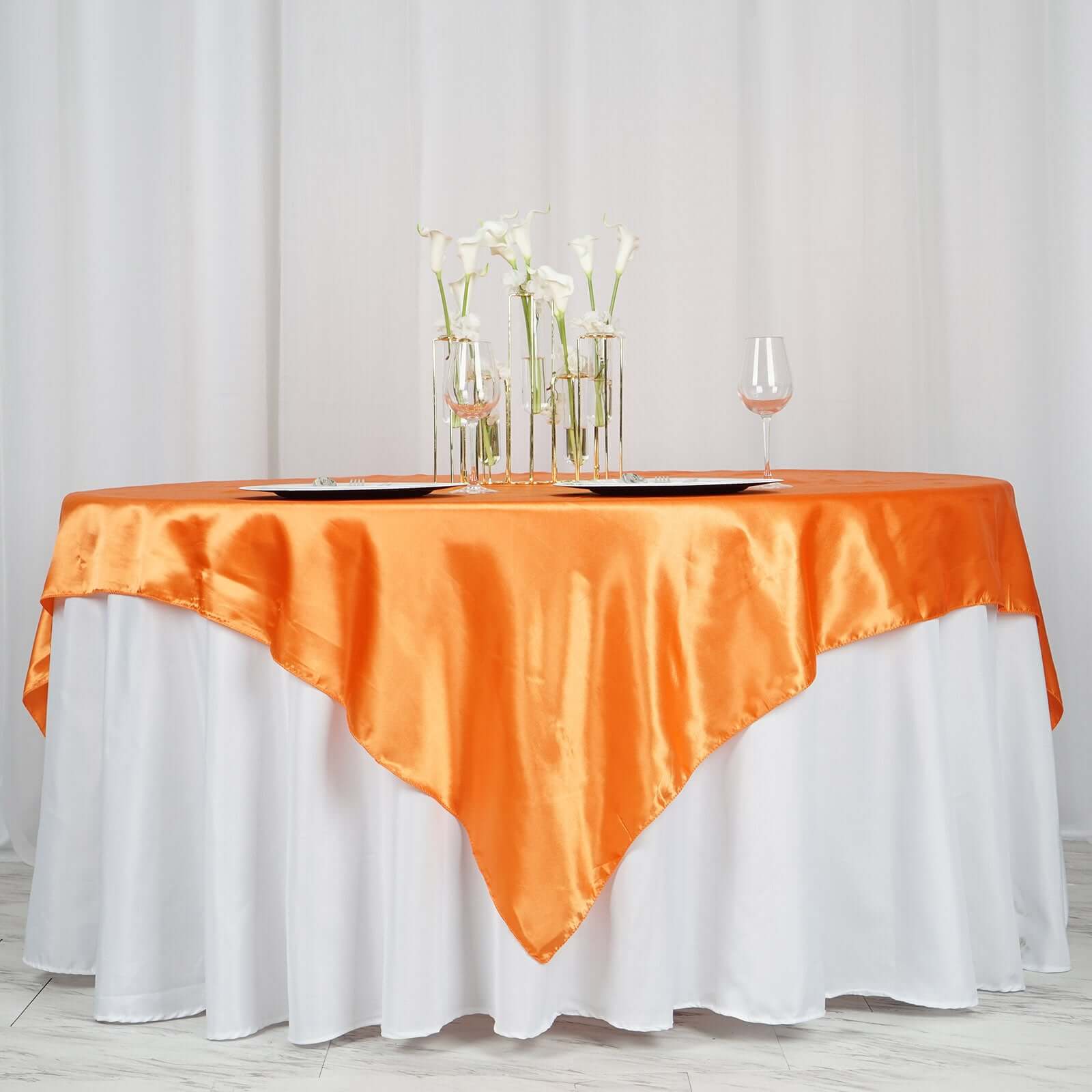 Orange 72x72 Satin Square Table Overlay with Smooth Finish