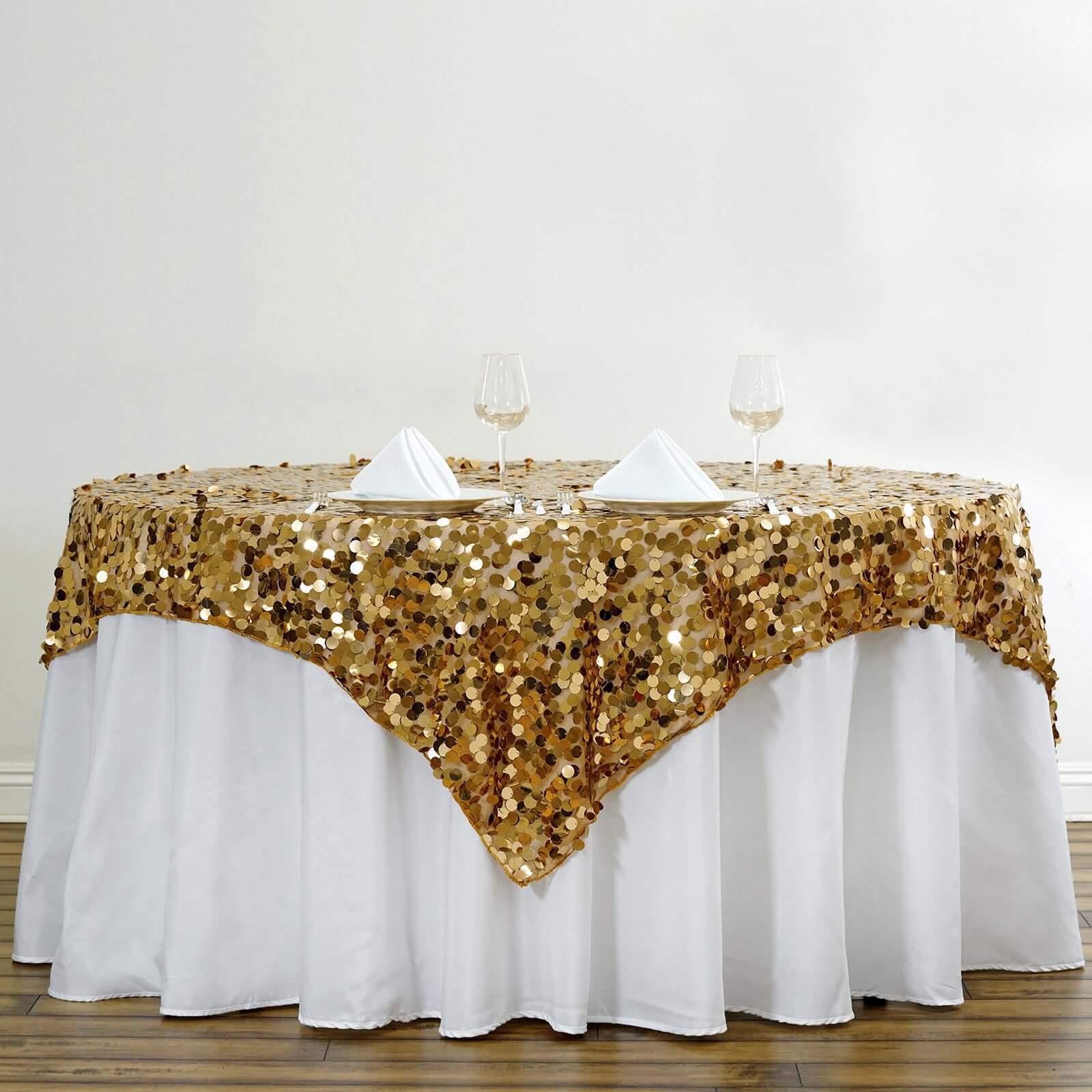 Gold 72x72 Square Sequin Table Overlay for Big Events - Payette Style