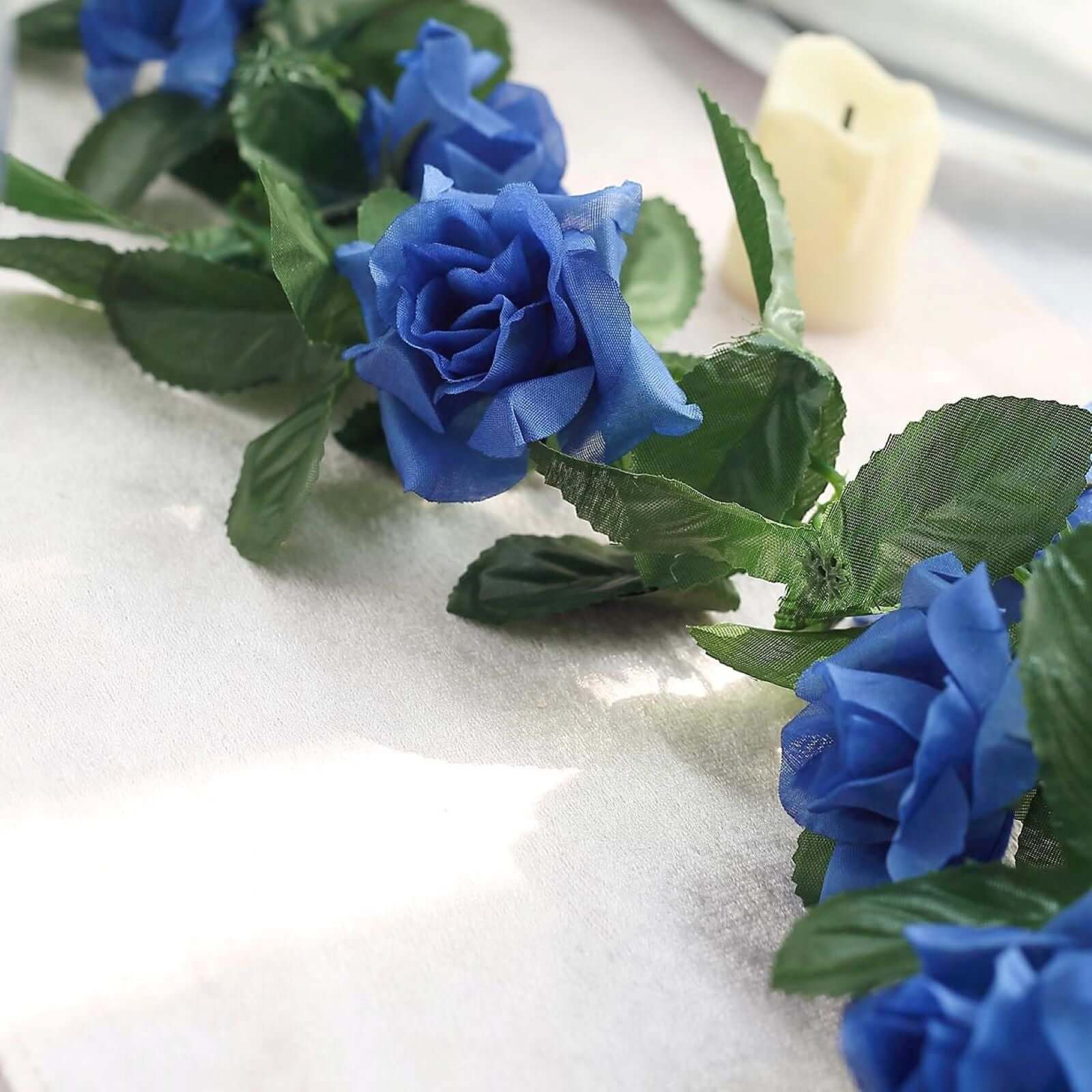 6ft UV-Protected Royal Blue Artificial Silk Rose Garland - Ideal for Decor