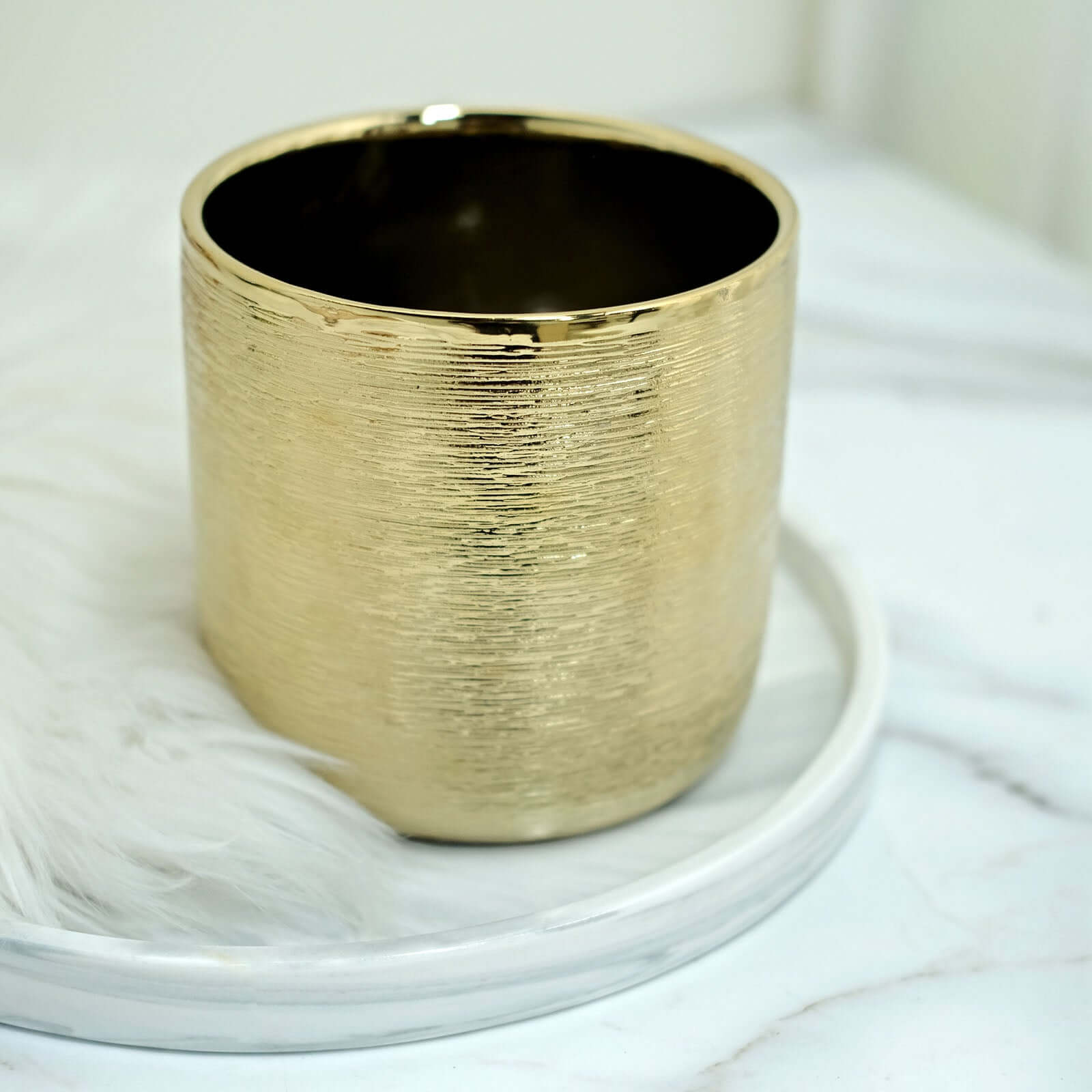 Hot Deal! 2-Pack Metallic Gold Ceramic Indoor Flower Plant Pots with Textured Round Design