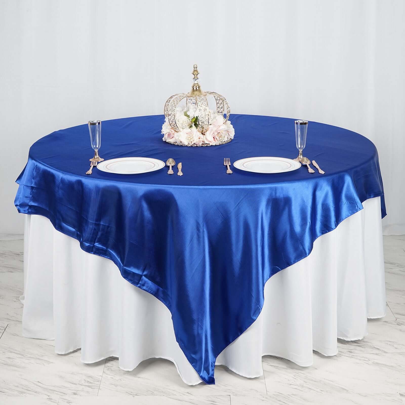 Royal Blue Satin 90x90 Square Table Overlay - Smooth Finish Table Topper