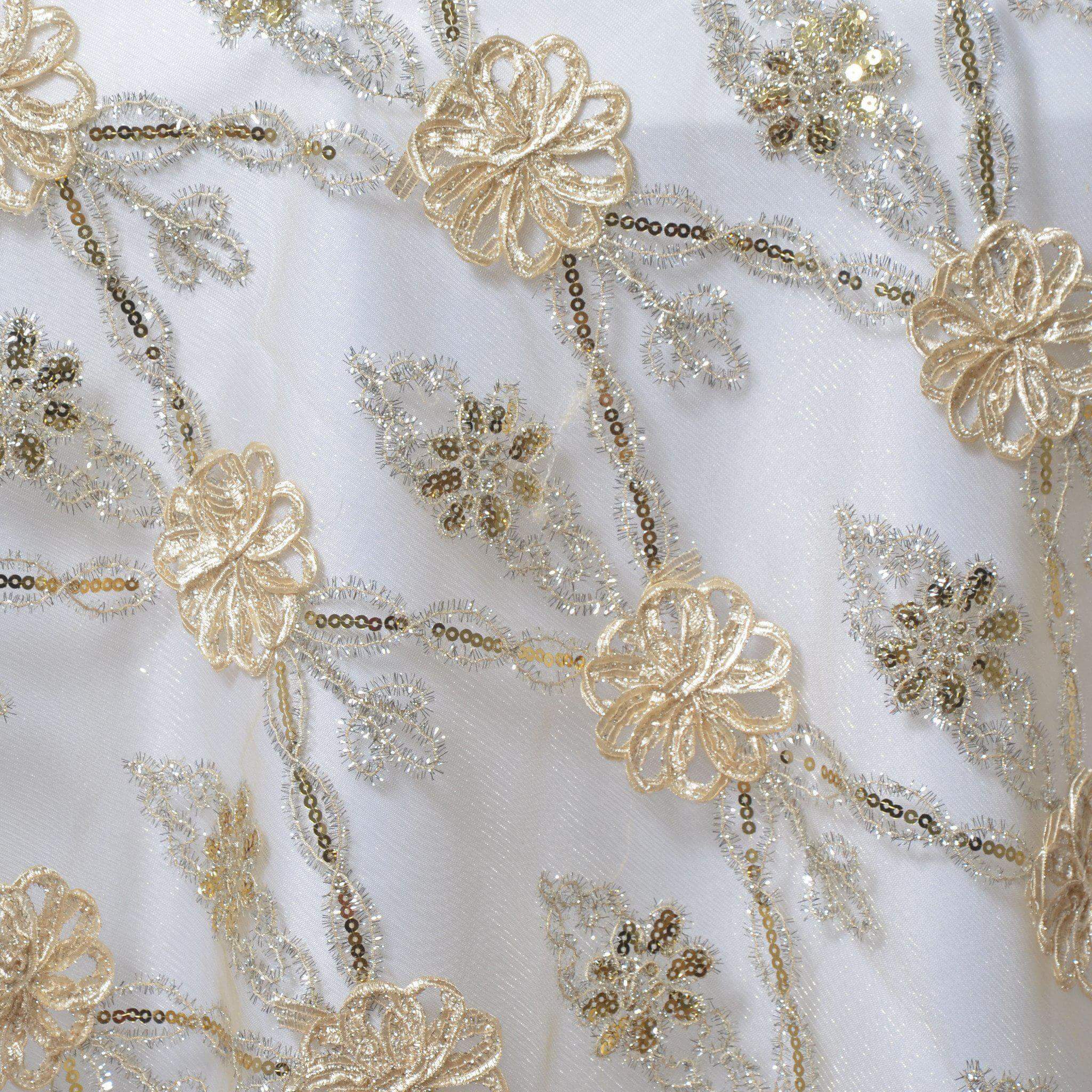 Champagne Satin Sequin Floral Embroidered Lace Square Table Overlay 72x72 for Special Events
