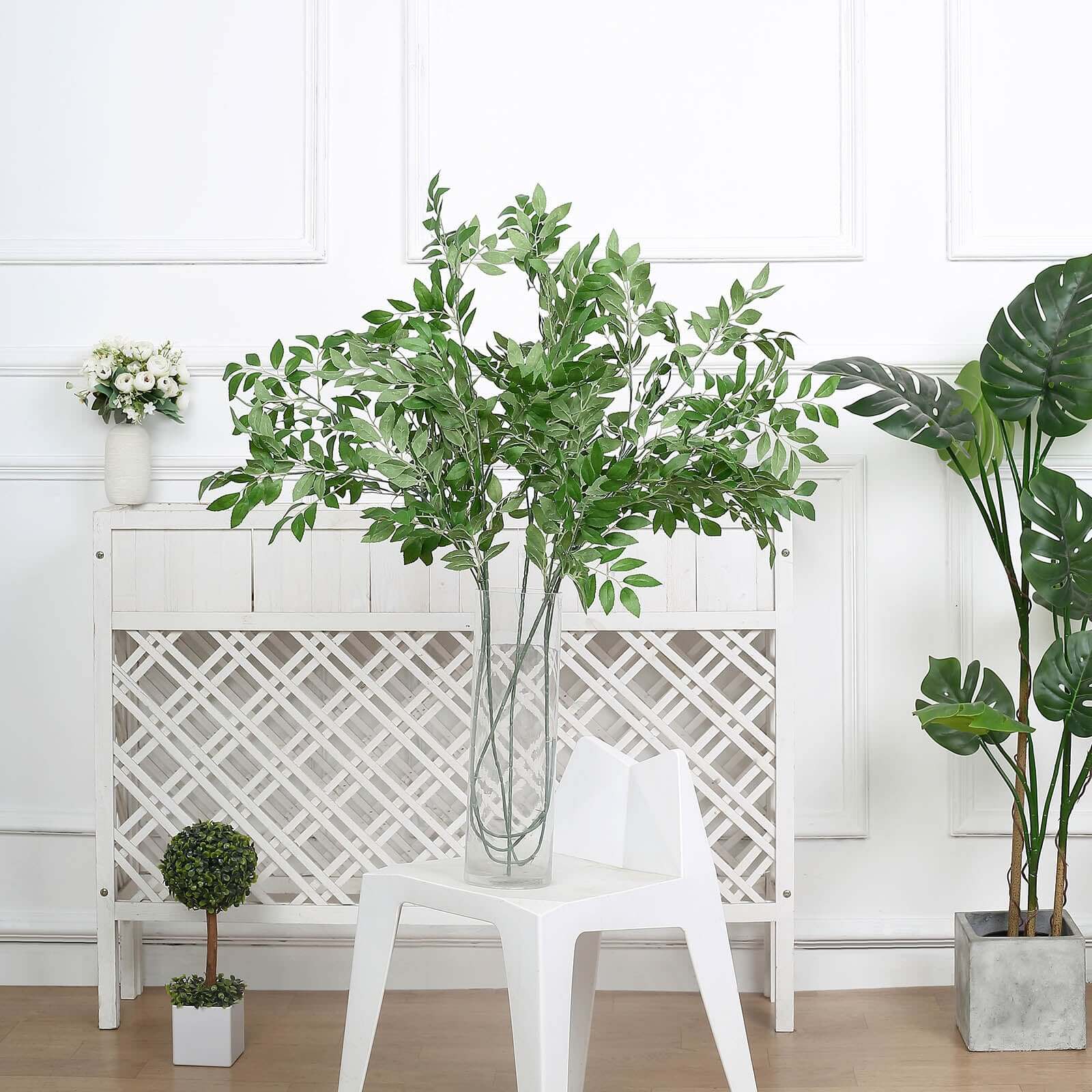 Two 42-Inch Tall Light Green Artificial Silk Beech Leaf Branches for Vase Filling