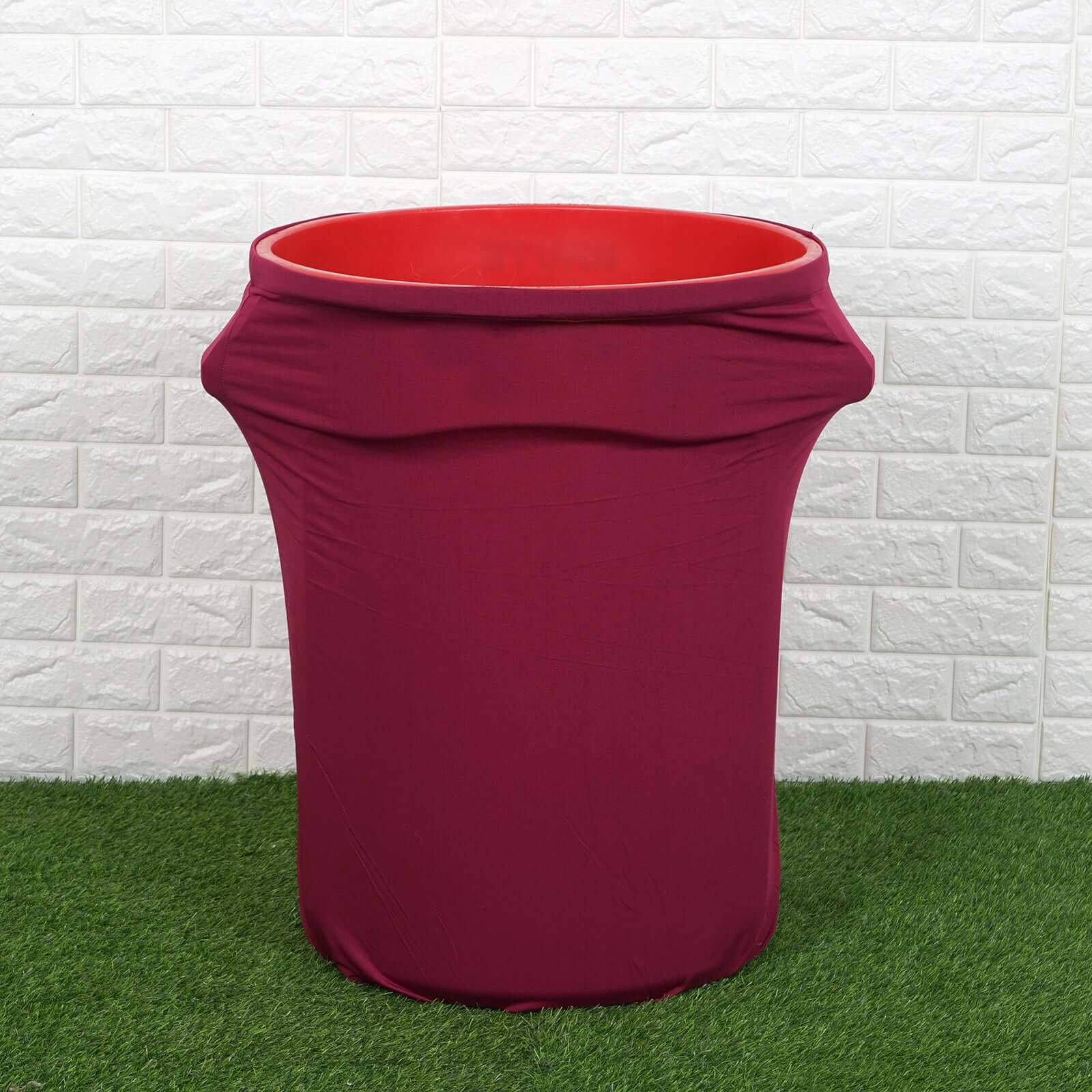 41 - 50 Gallon Burgundy Round Stretch Spandex Trash Bin Cover