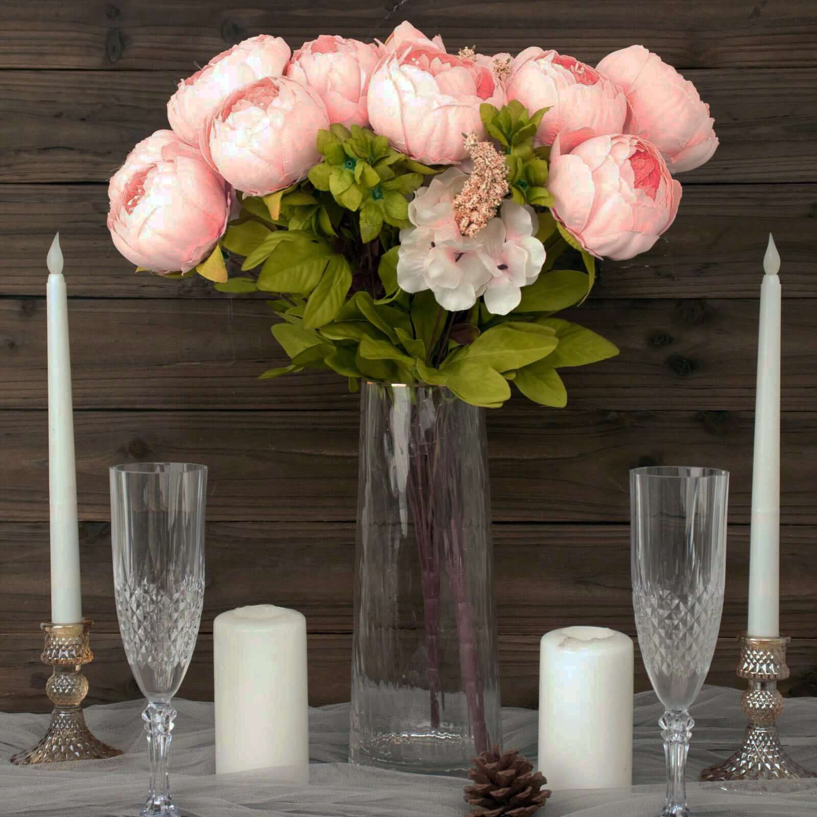 Hot Deal! 2-Pack 19" Pink Artificial Peony Flower Wedding Bouquets, Faux Silk Arrangements