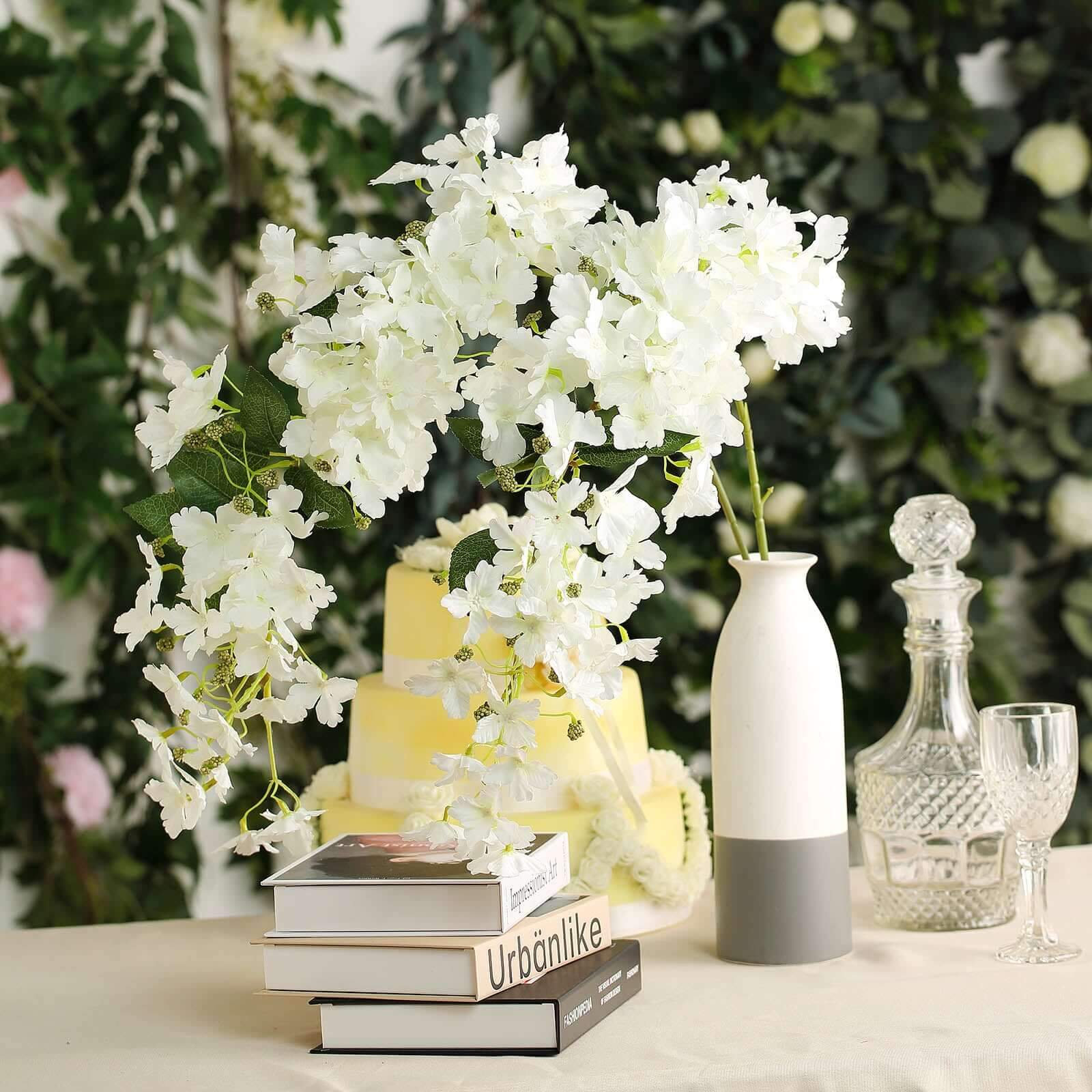 Get 4 Artificial Silk Peegee Hydrangea Flower Branches, 41 Inches Tall, White Dual - Tone