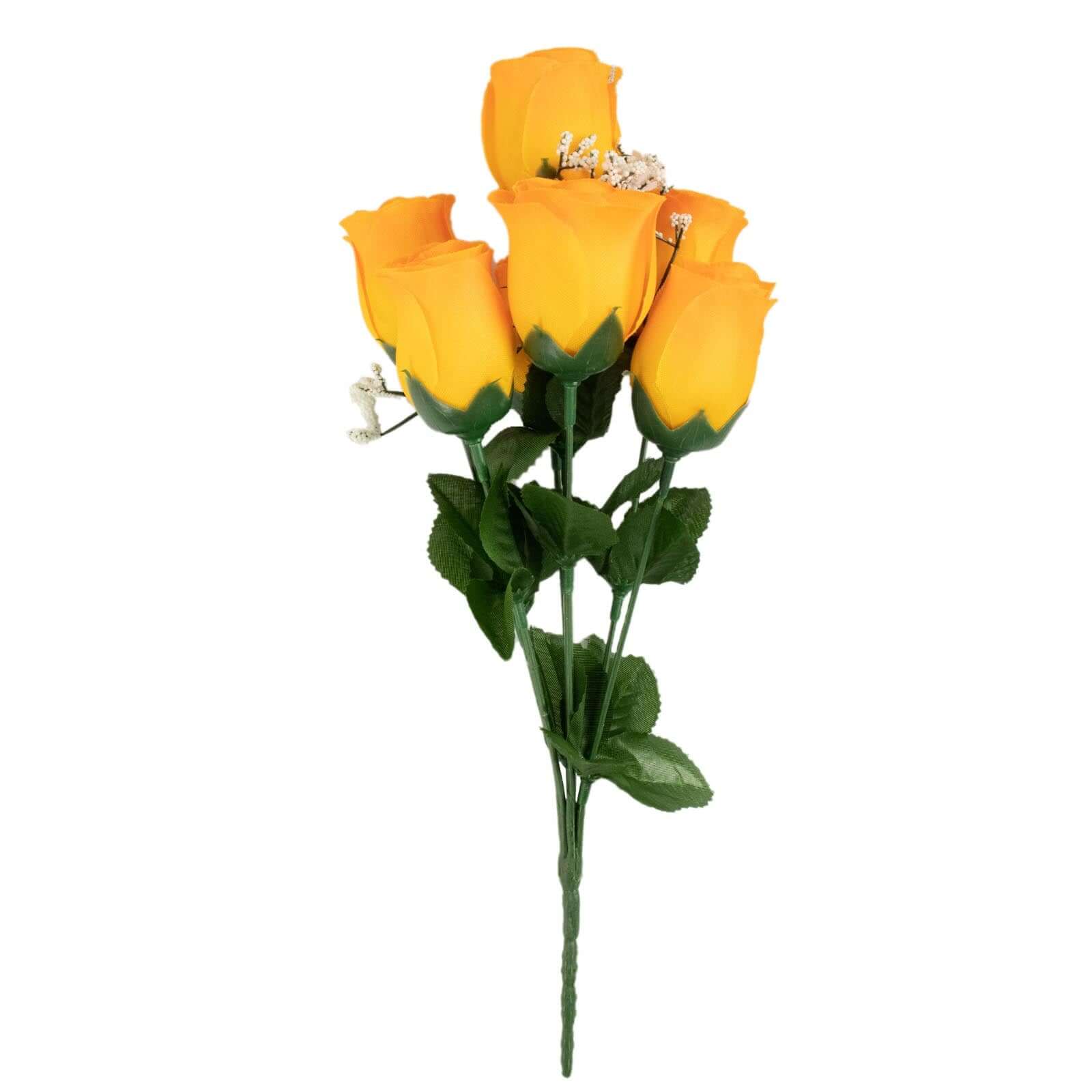 12 Bushes of Premium Orange Artificial Silk Rose Bud Bouquets
