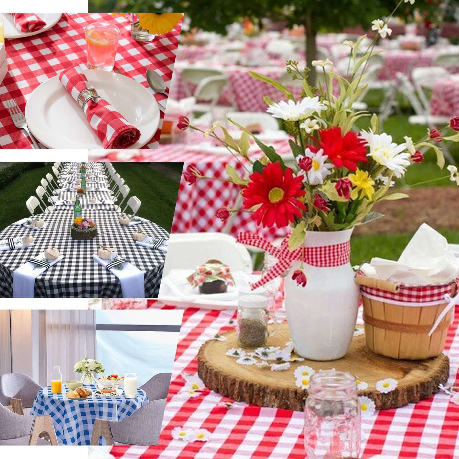 Hot! 108" Polyester Round Checkered Buffalo Plaid White/Black Tablecloth