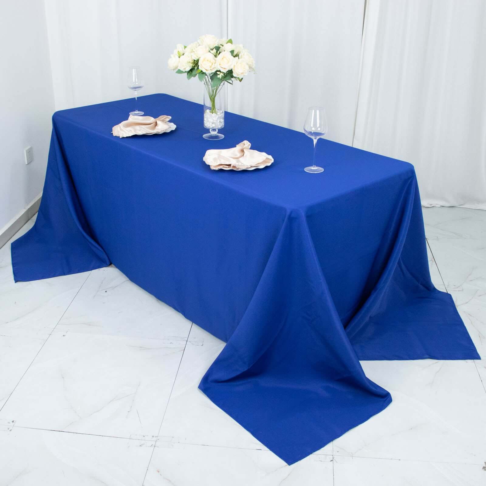 Hot Sale! Royal Blue Seamless 220GSM Stain-Resistant Premium Polyester Rectangle Tablecloth 90x132