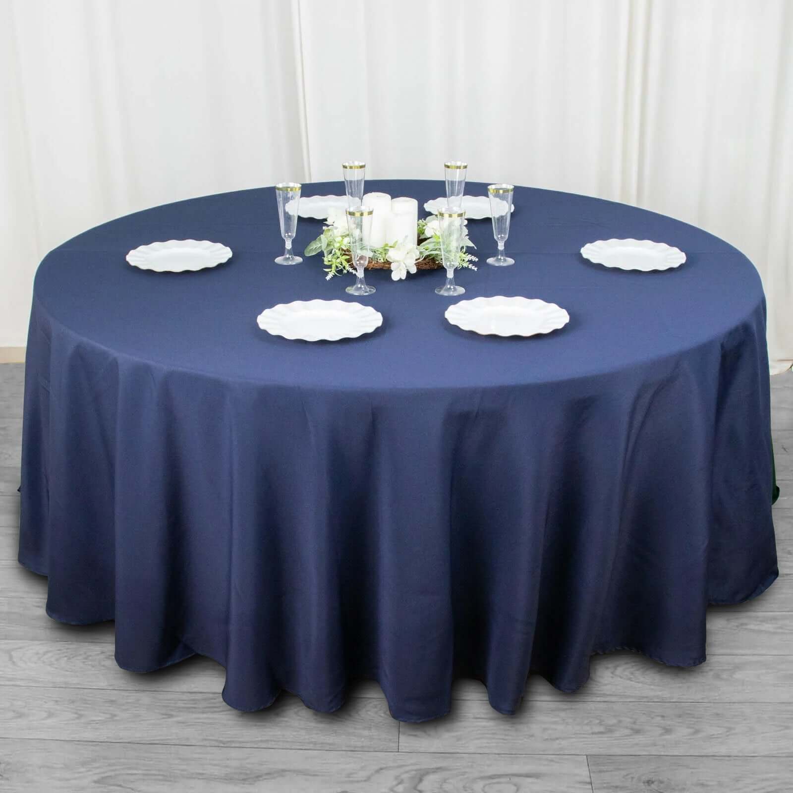 Exclusive Navy Blue 108 - Inch Wrinkle - Resistant Premium Polyester Round Tablecloth for Events