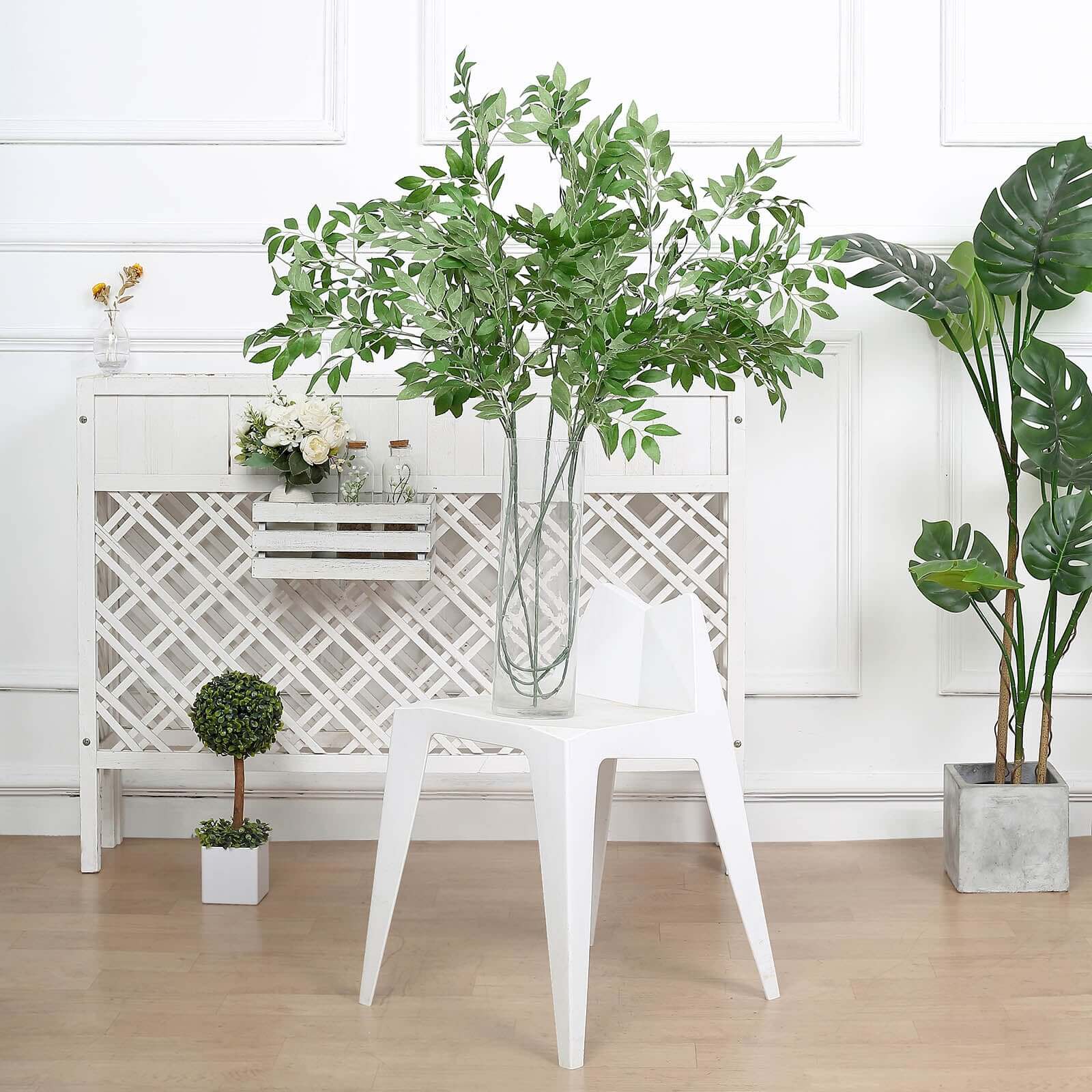 Two 42-Inch Tall Light Green Artificial Silk Beech Leaf Branches for Vase Filling