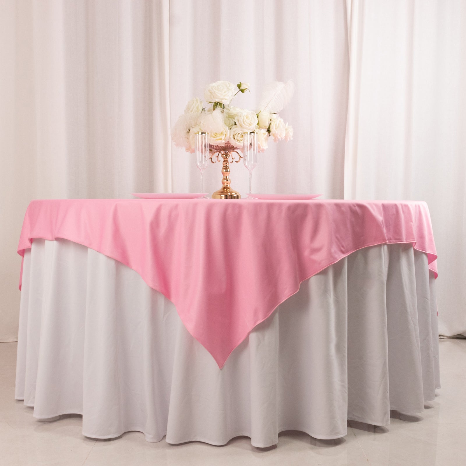 Pink Premium Wrinkle-Free & Stain-Resistant 70x70 Scuba Square Table Overlay