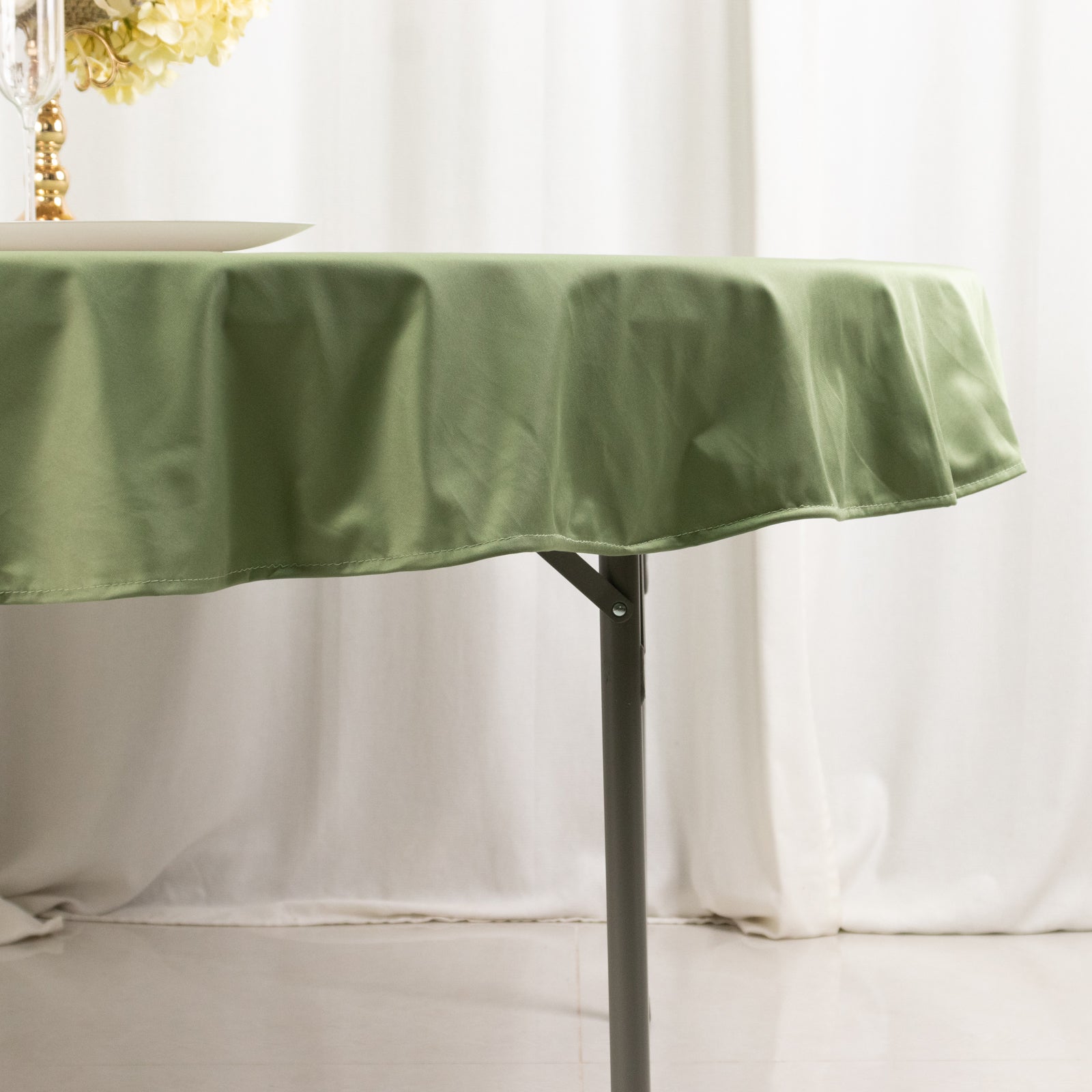 Premium 70' Round Scuba Tablecloth in Dusty Sage Green - Stain & Wrinkle Free