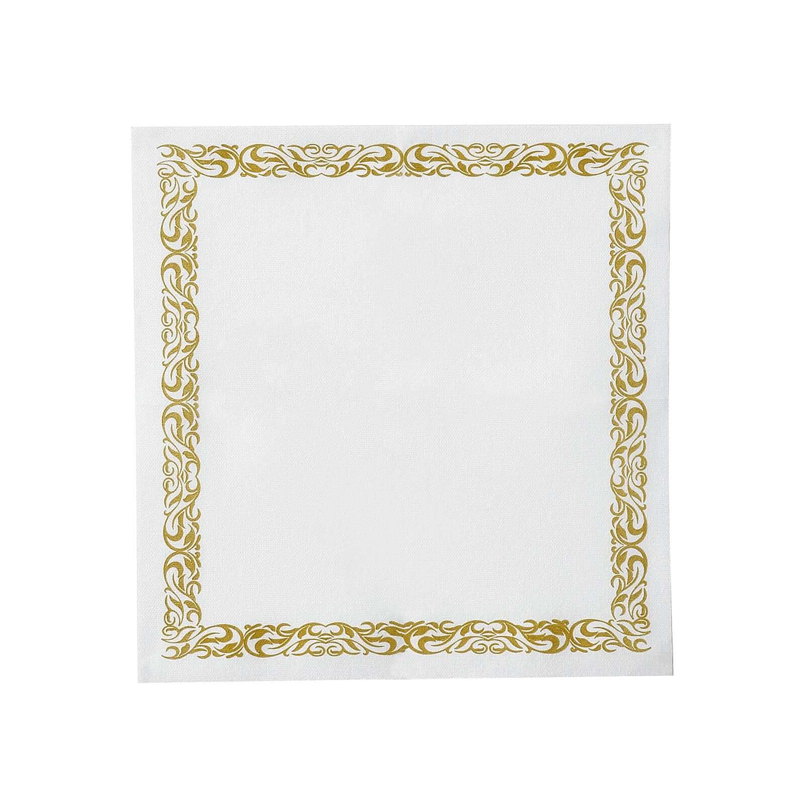 20-Pack Airlaid Party Napkins: White with Gold Scroll Floral Design - Soft & Absorbent