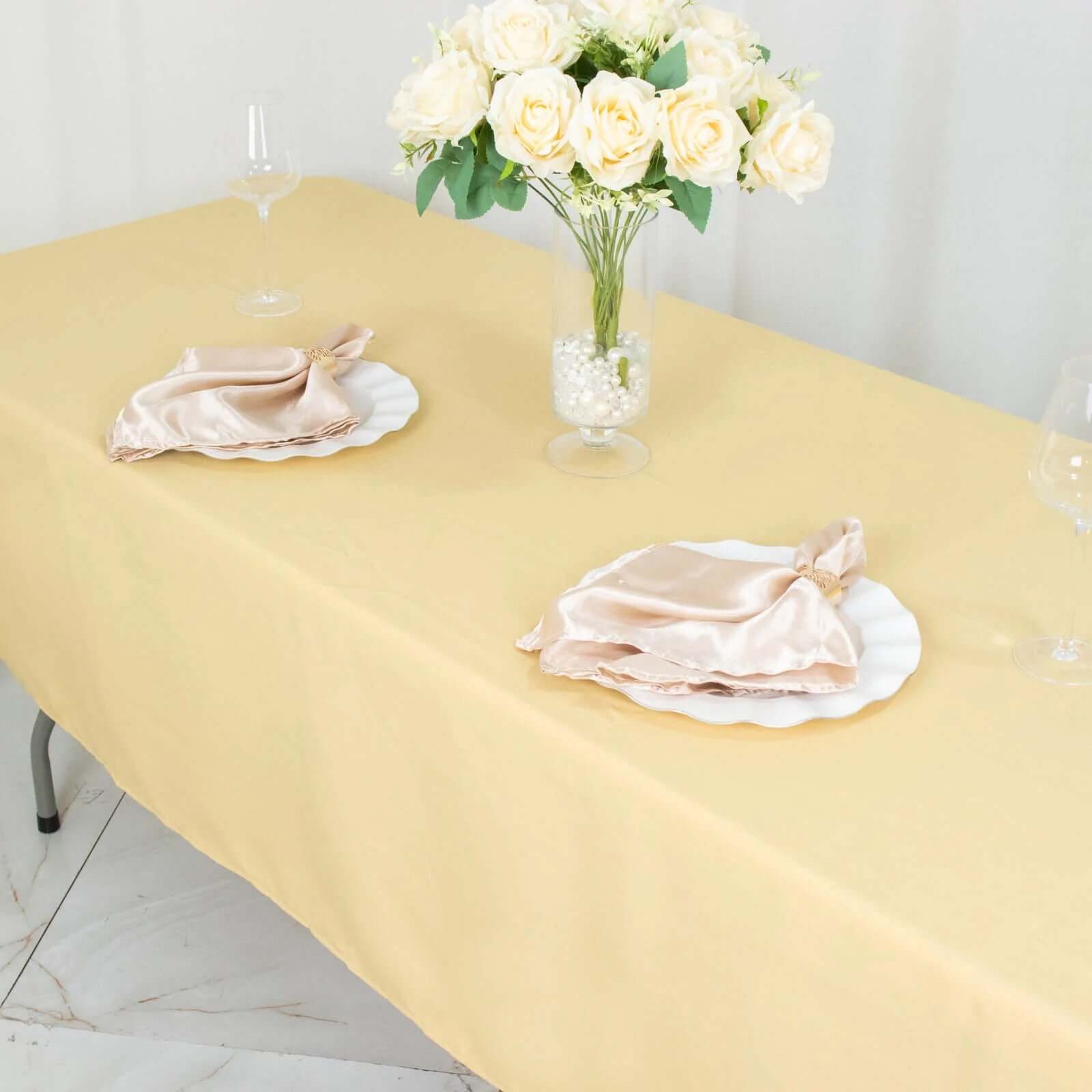 Durable 220GSM Wrinkle-Resistant Premium Polyester 60x102 Rectangle Champagne Tablecloth