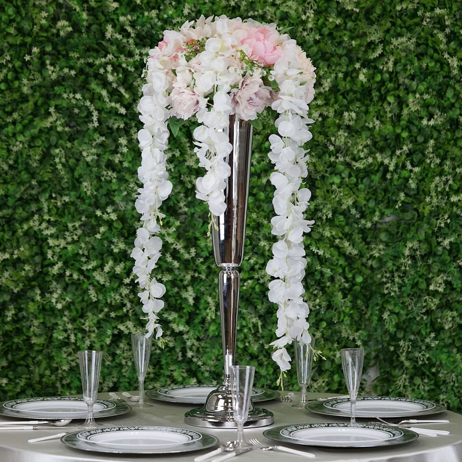 42-Foot White Silk Wisteria Flower Garland: 5 Full Strands in One Bush - Perfect for Decor!